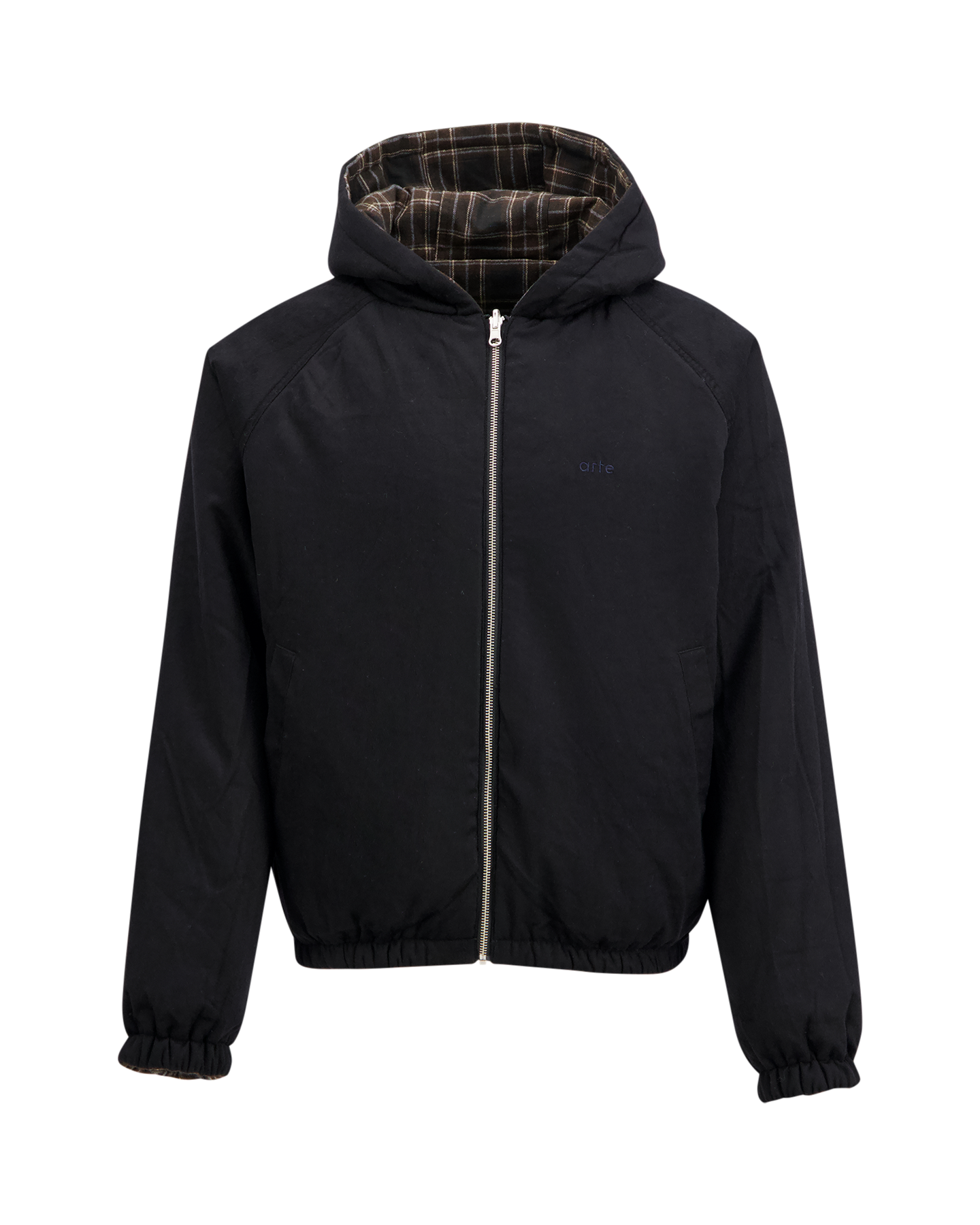 Arte Antwerp Reversible Plaid Hooded Jacket ZWART 3