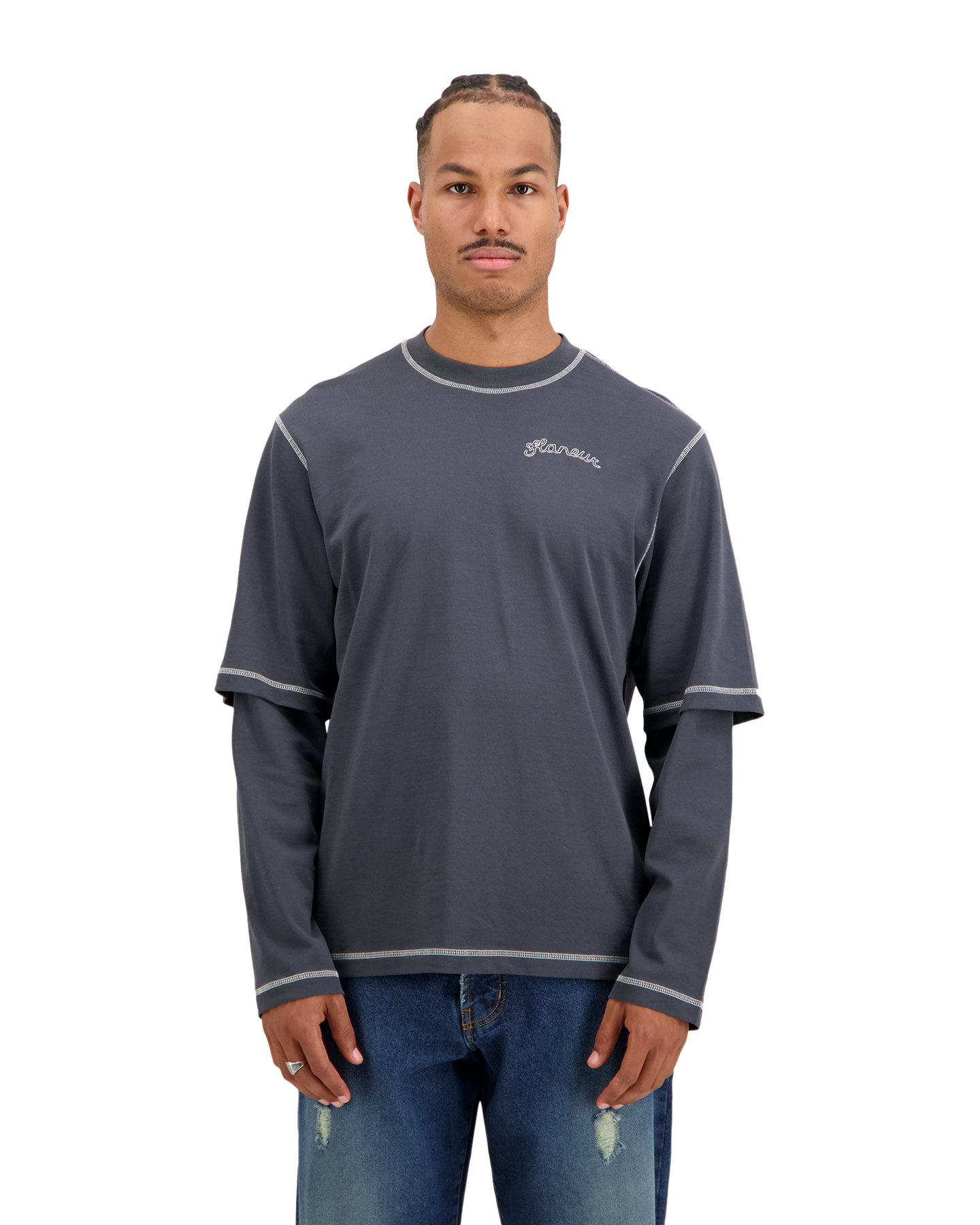Flaneur Signature Outline Layered Long Sleeve ZWART 3