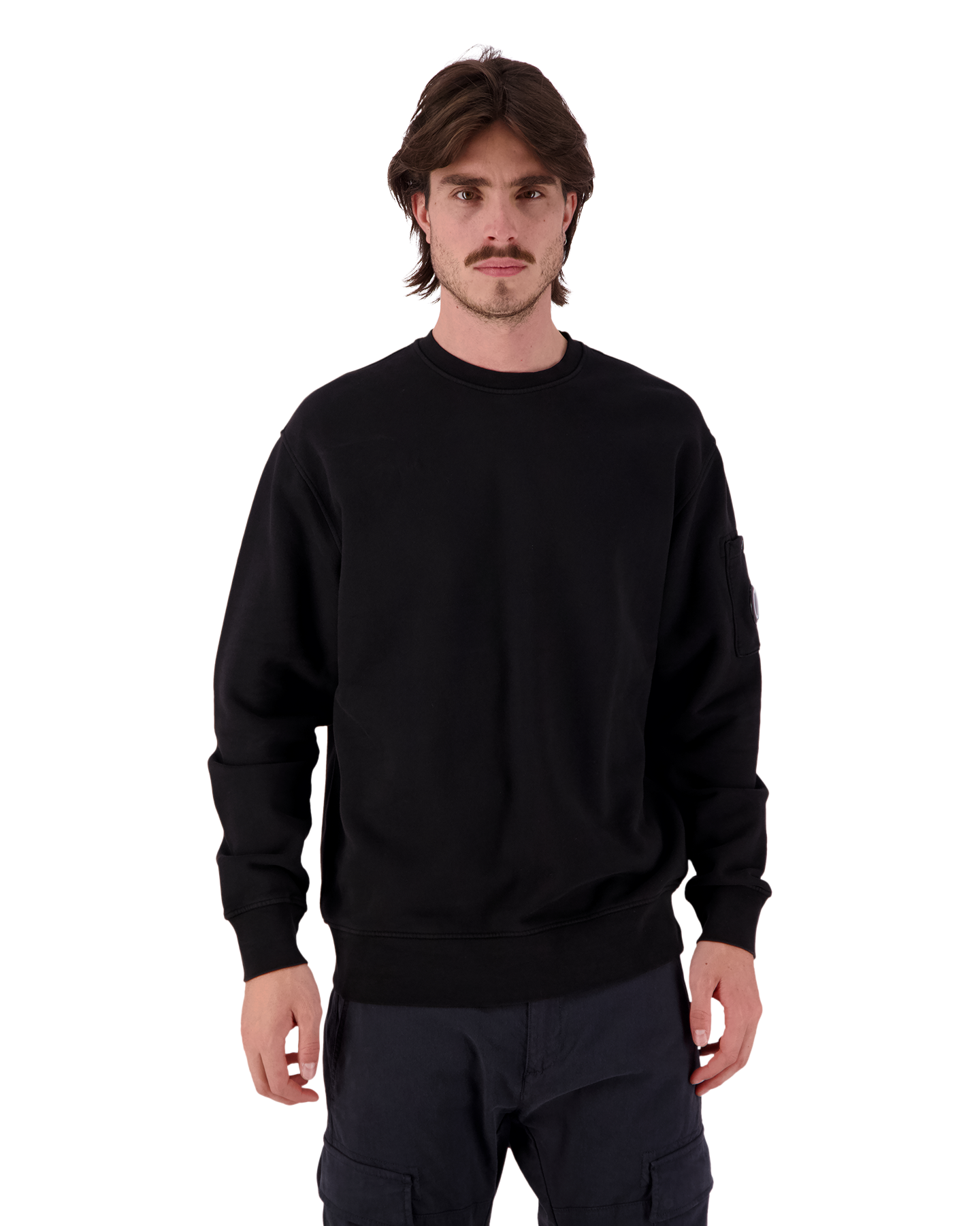 C.P. Company Brushed And Emerized Diagonal Fleece Lens Crew Neck Sweatshirt ZWART 4