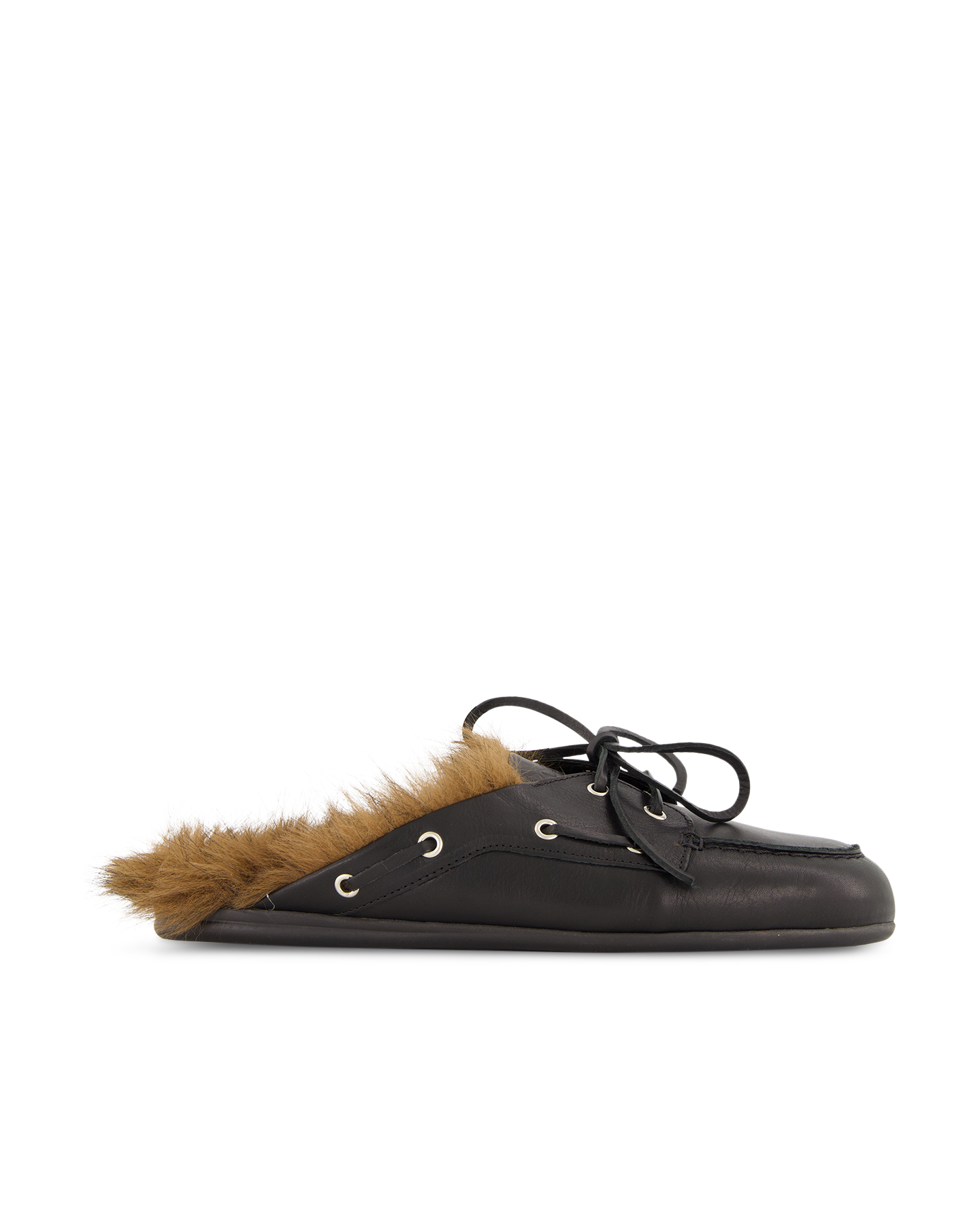 Posa Boat Loafer Mule Hairy Fur - Soft leather ZWART 1