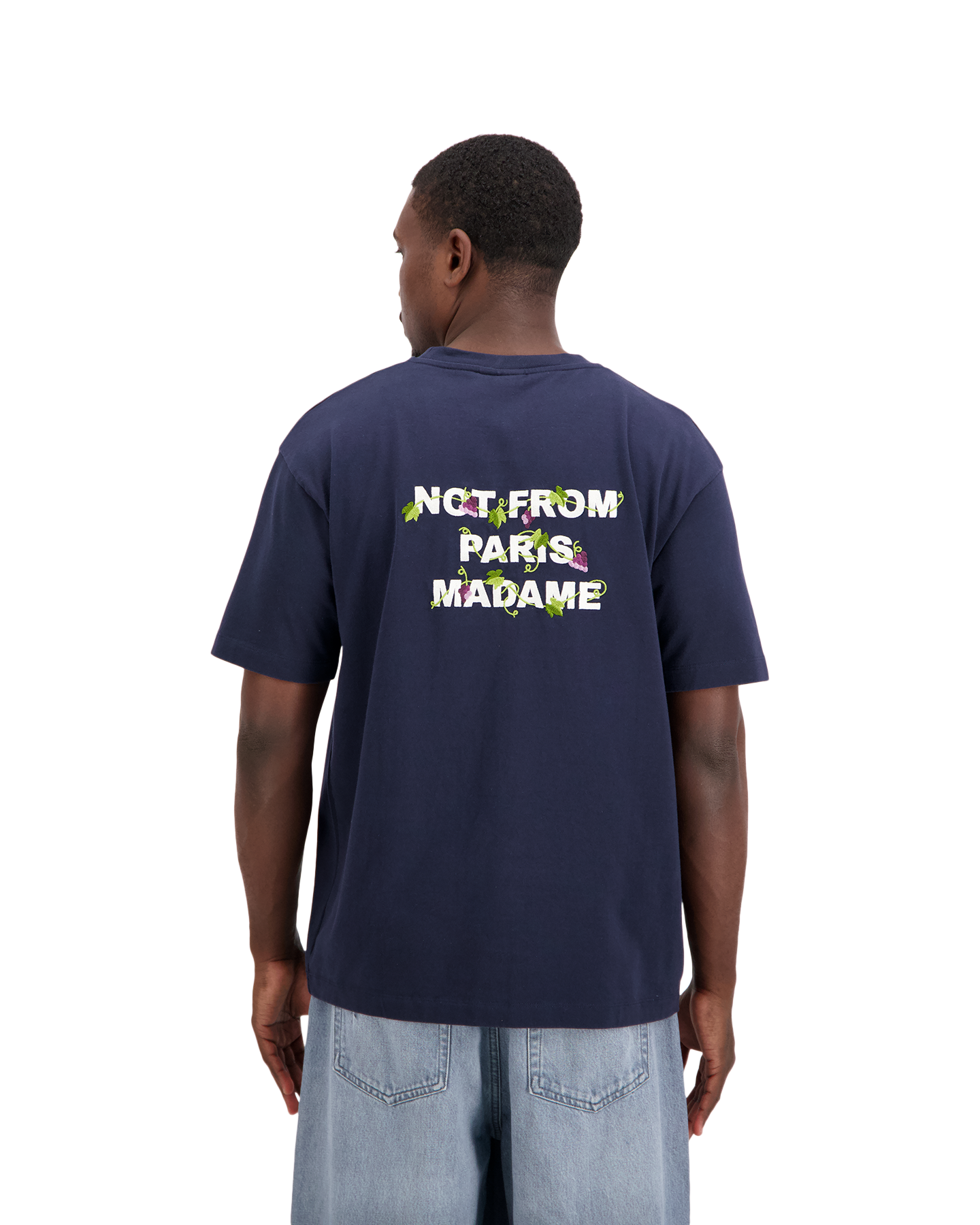 Drole de Monsieur Vine Embroidered Slogan T-shirt DONKERBLAUW 3