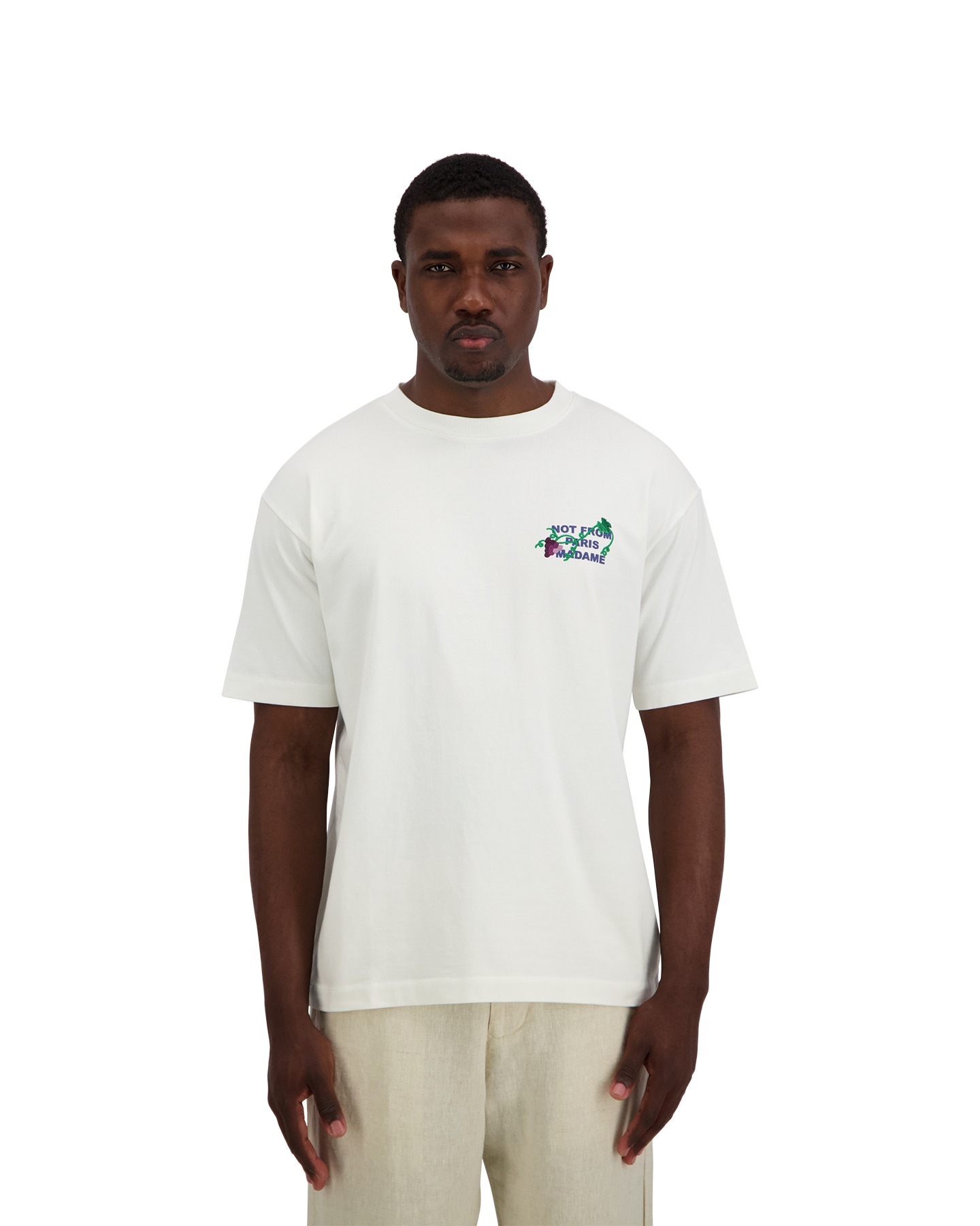 Drole de Monsieur Vine Embroidered Slogan T-shirt WIT 5