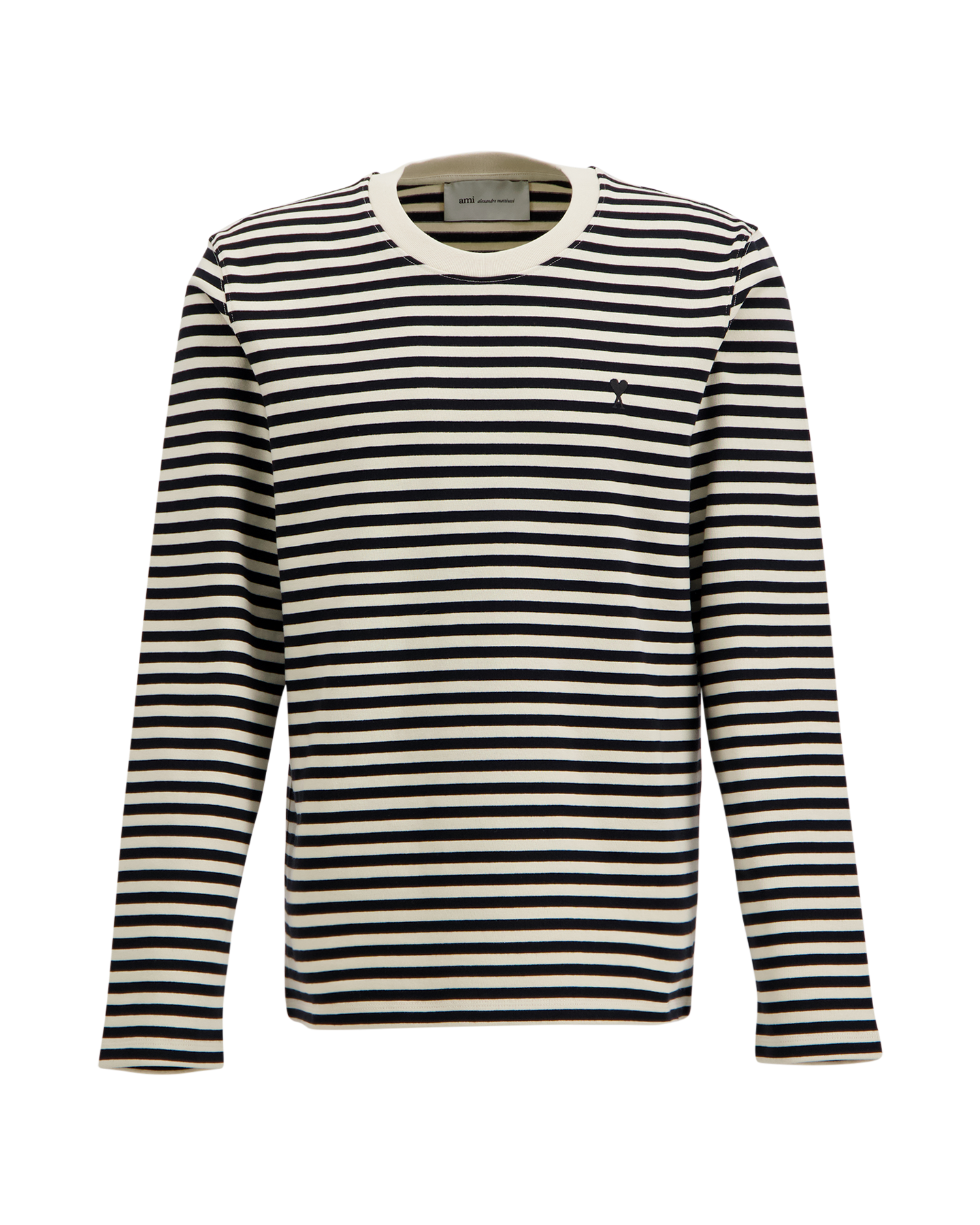 AMI Paris Long Sleeves Striped Tshirt With Black Ami De Coeur Embroidery ZWART 1