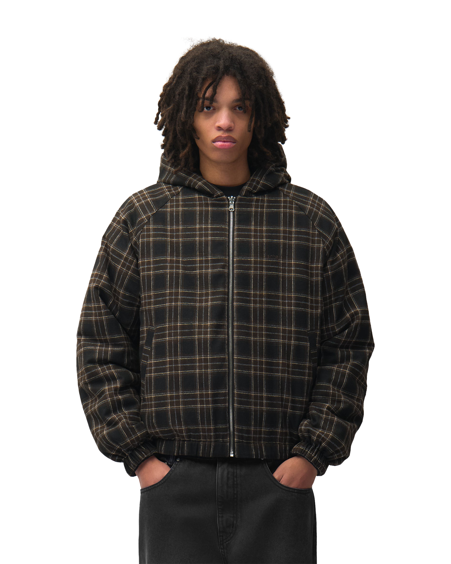 Arte Antwerp Reversible Plaid Hooded Jacket ZWART 5
