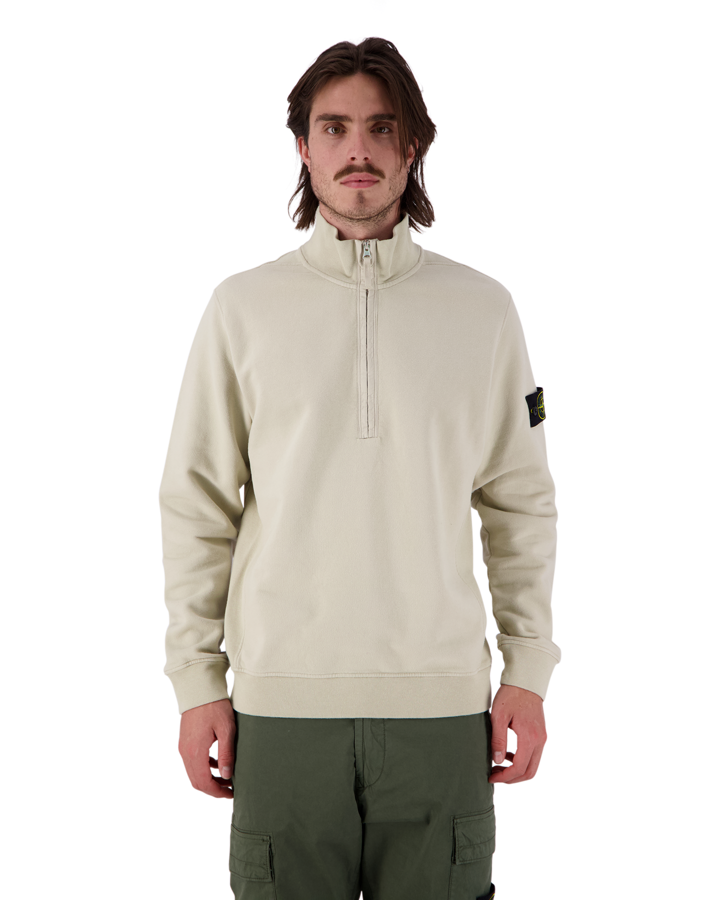 Stone Island 63422 Brushed Cotton Fleece Half Zipped Sweatshirt BEIGE 4