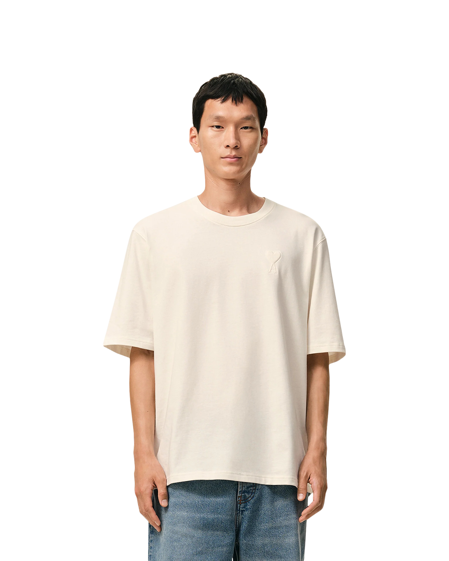 AMI Paris Tshirt Grand Adc Embosse CREME 3