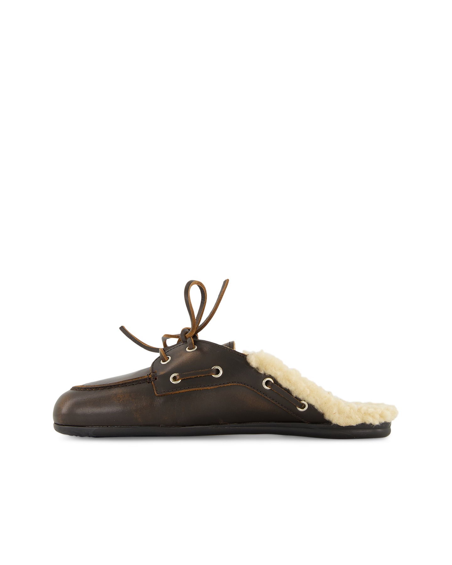 Posa Boat Loafer Mule Fur - Leather DONKERBRUIN 3