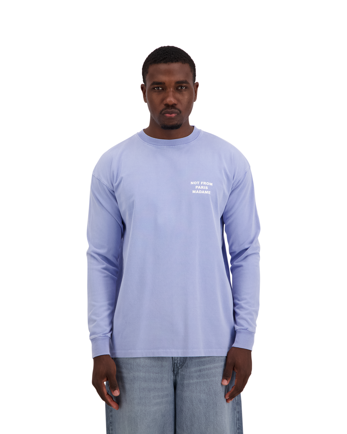 Drole de Monsieur Washed Long Sleeve Slogan T-shirt BLAUW 4