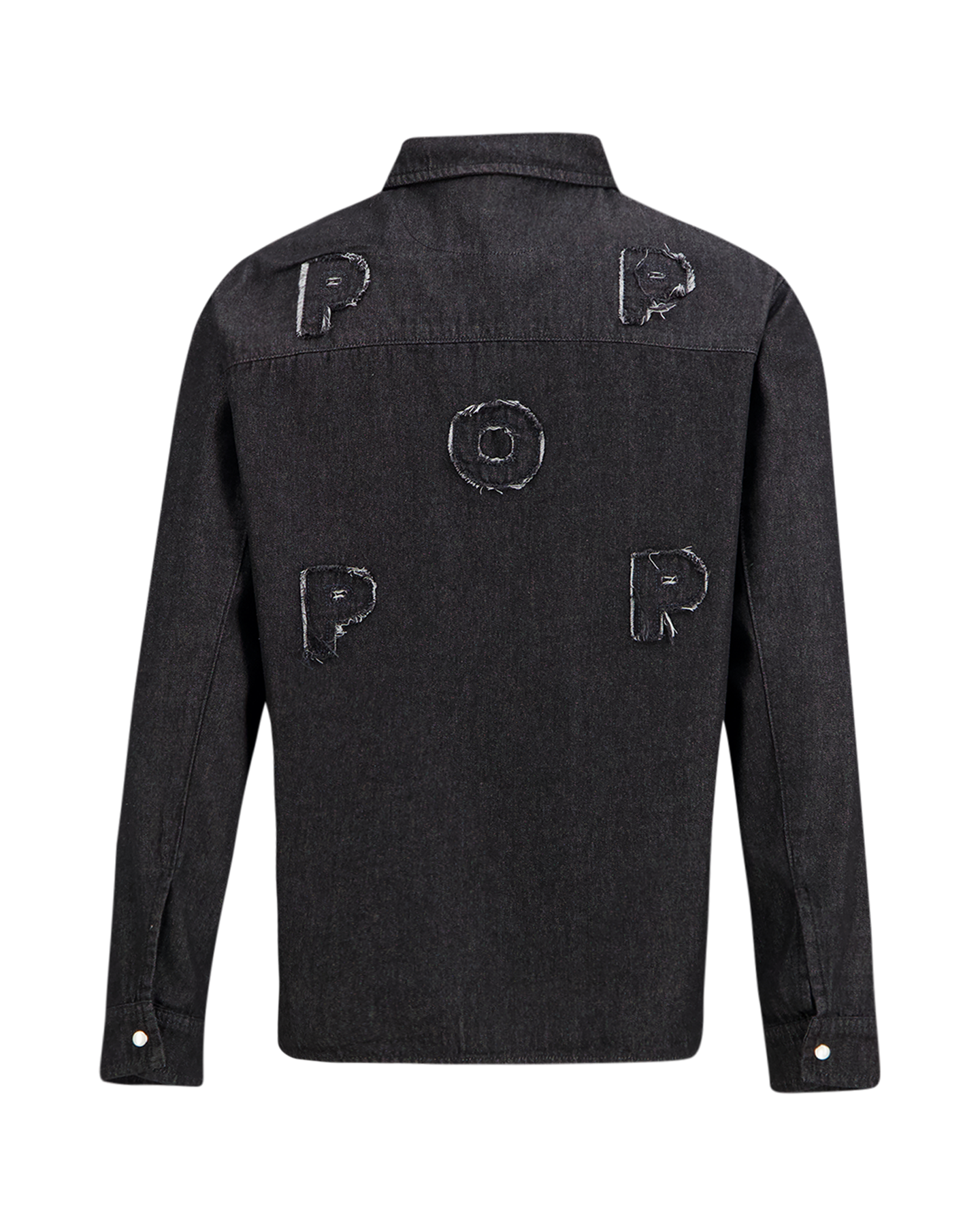 POP Trading Company Applique Logo Denim Shirt ZWART 1