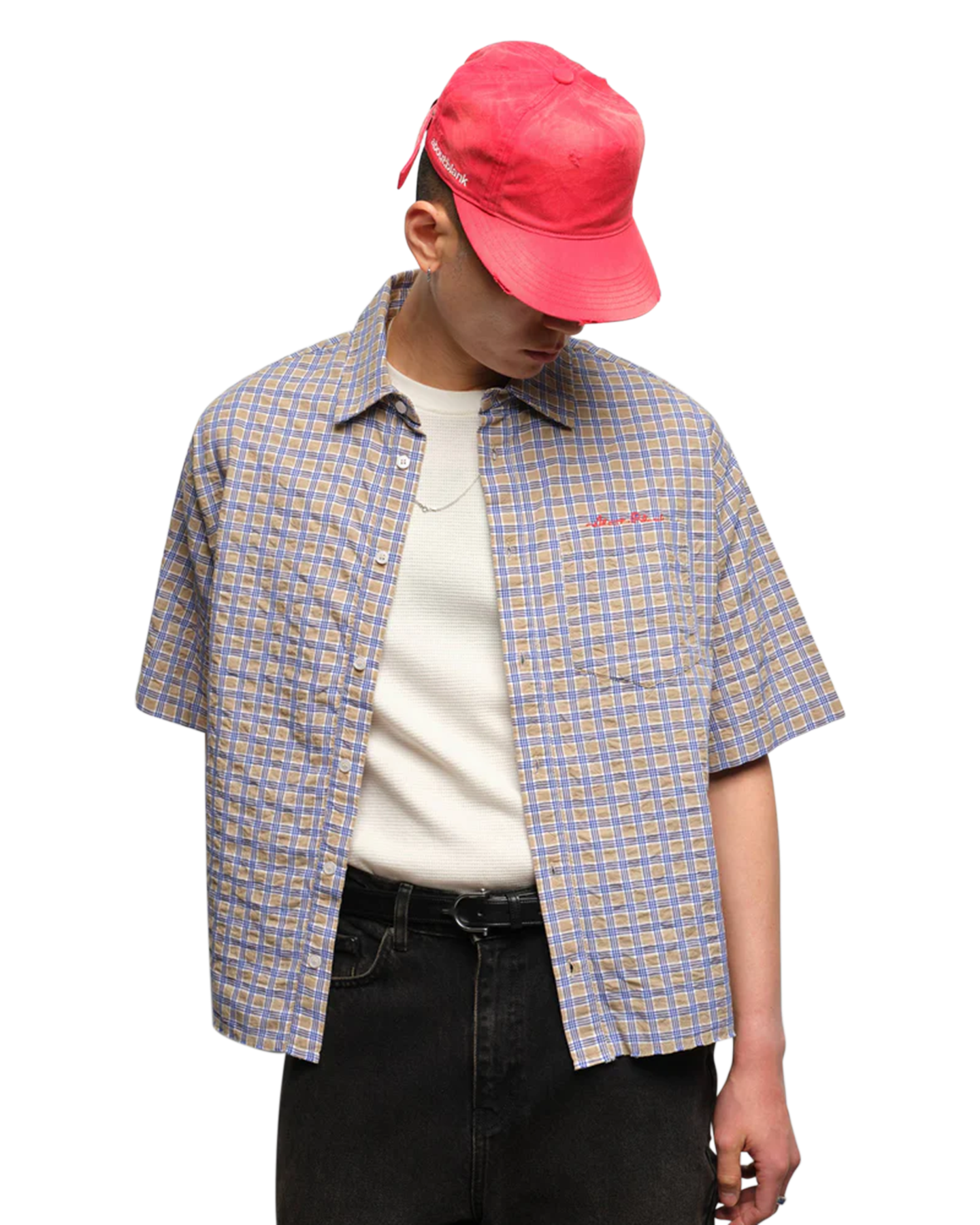 about:blank Raw Hem S/S Check Shirt GOUD 5