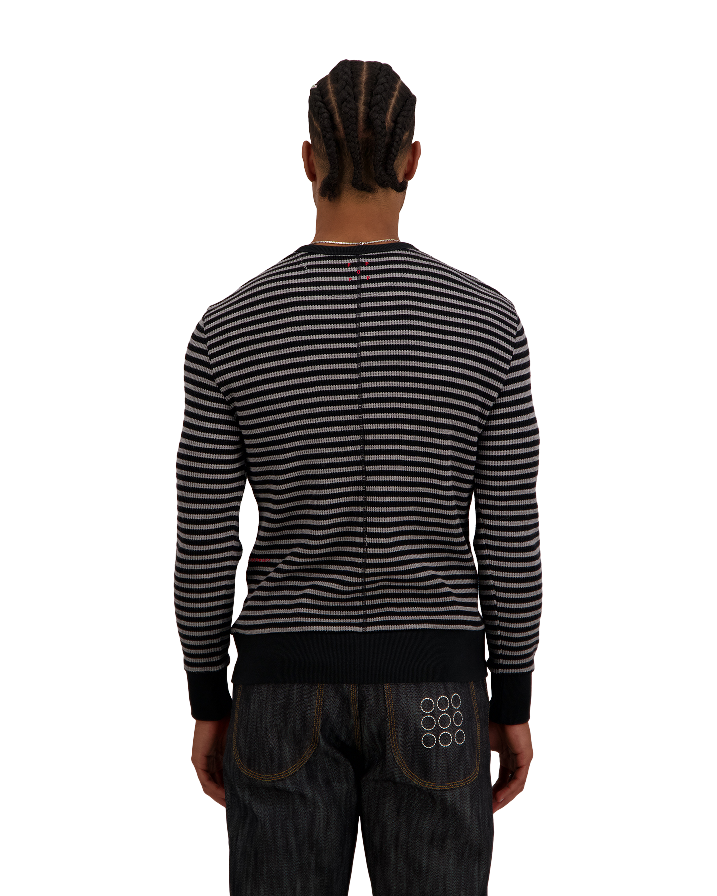 POP Trading Company Striped Waffle Crewneck GRIJS 4