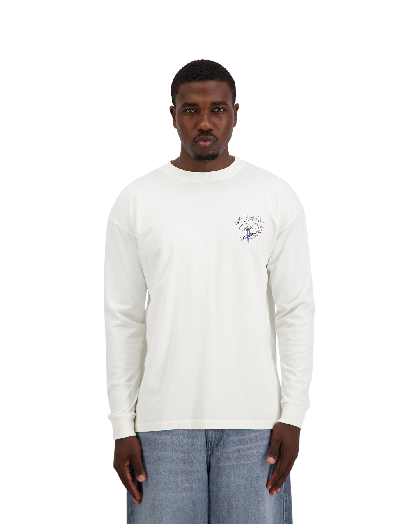 Drole de Monsieur Esquisse Slogan Long Sleeve T-shirt WIT 4
