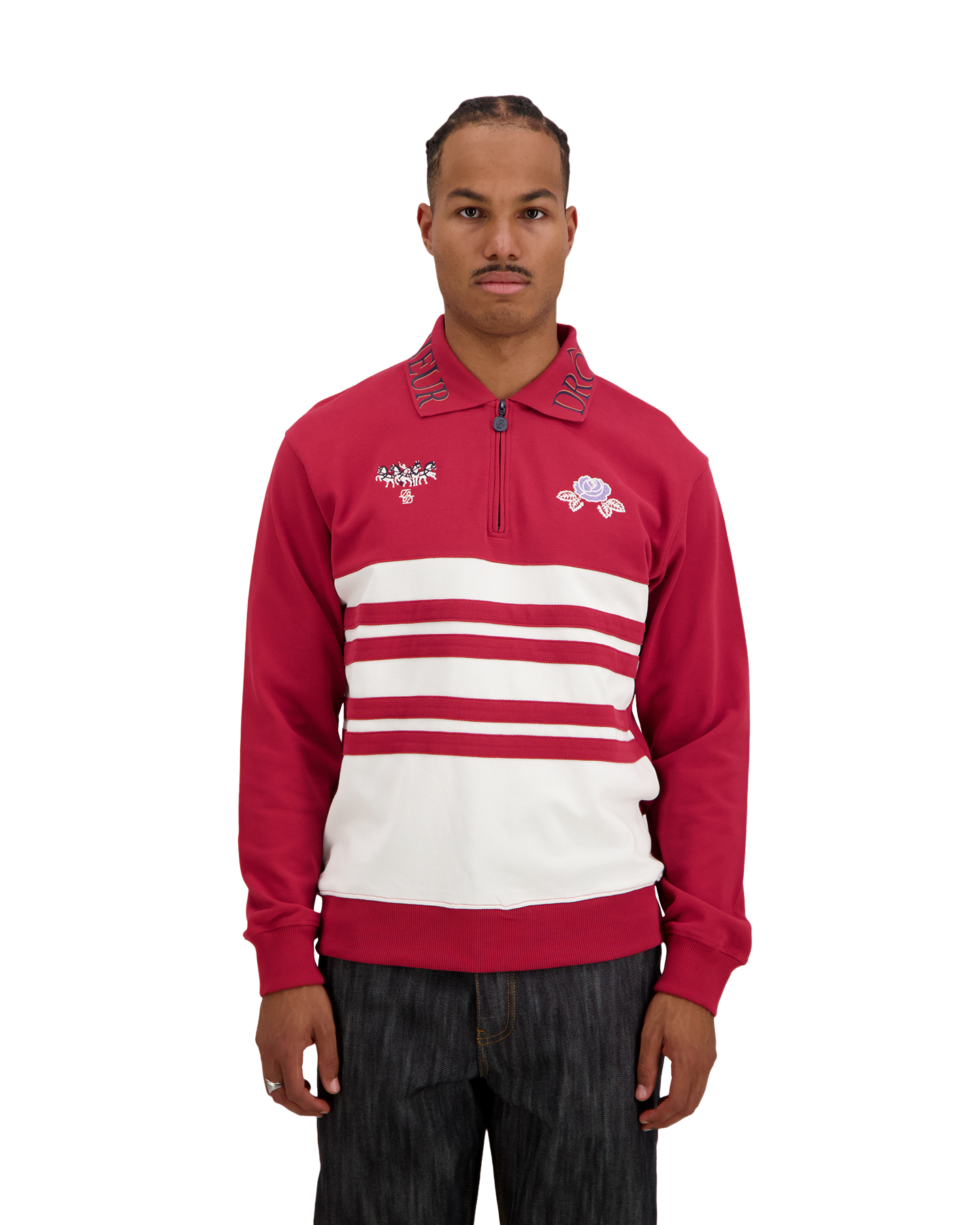 Drole de Monsieur Embroidered and Print Longsleeve Piqu Polo ROOD 3