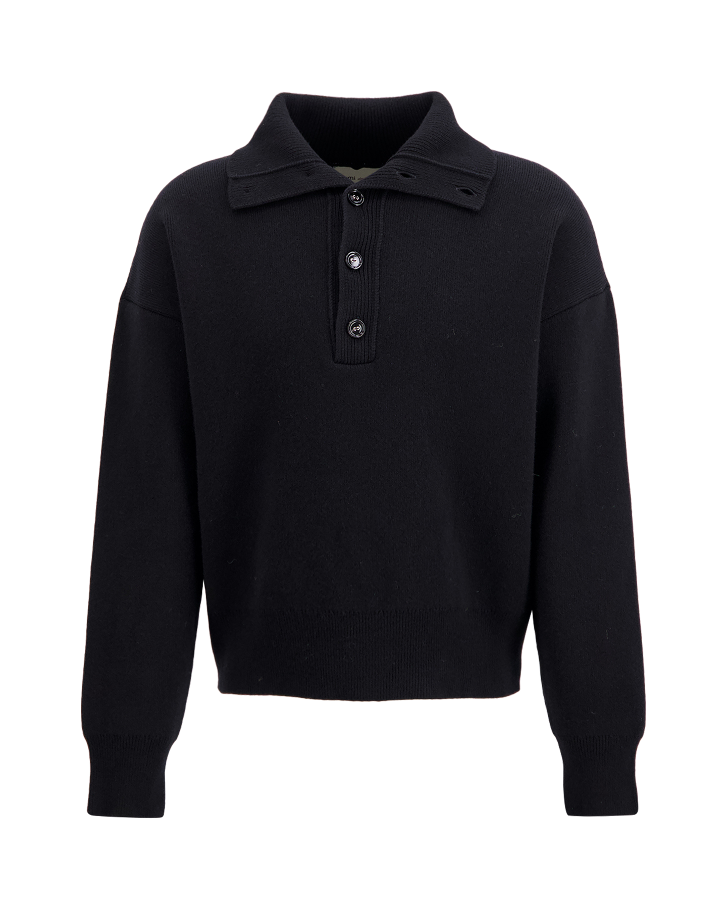 AMI Paris High Buttoned Collar Sweater ZWART 1