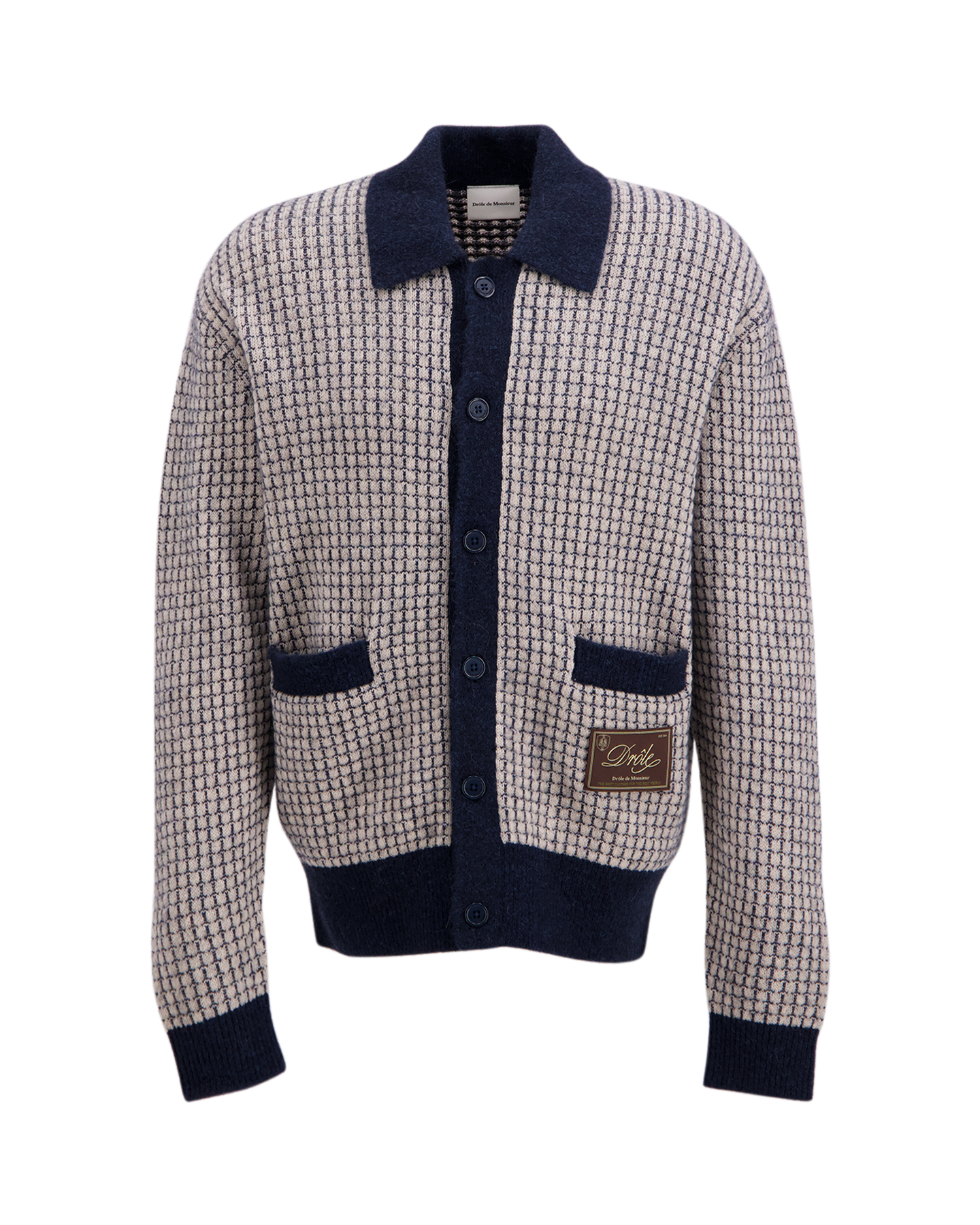Drole de Monsieur Waffle Knitwear Cardigan Drle Patch DONKERBLAUW 1