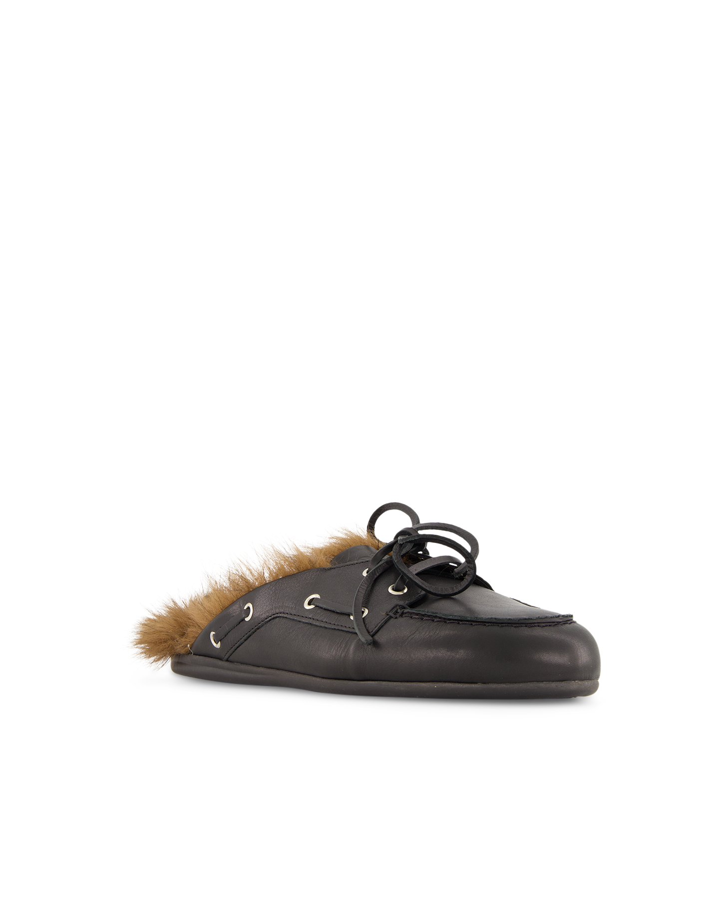Posa Boat Loafer Mule Hairy Fur - Soft leather ZWART 2