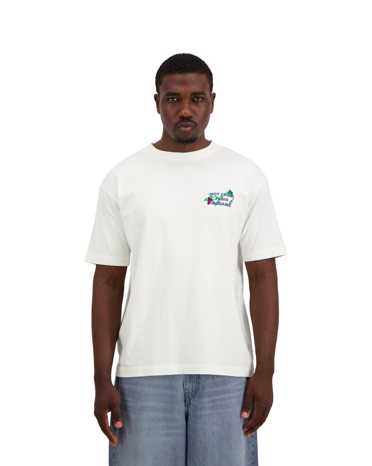 Drole de Monsieur Vine Embroidered Slogan T-shirt WIT 4