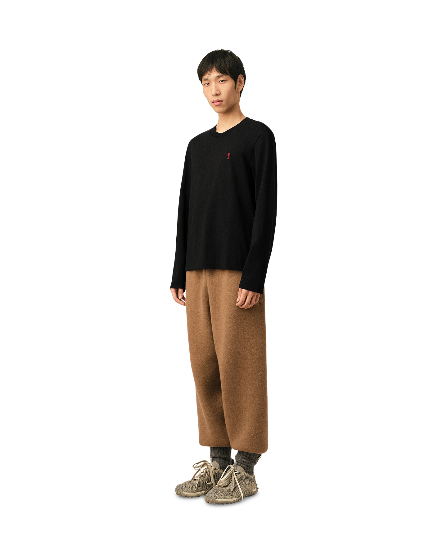 AMI Paris Long Sleeves Tshirt With Red Ami De Coeur ZWART 3