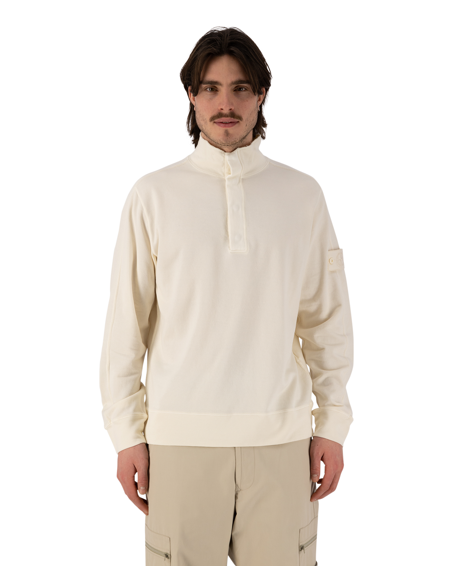 Stone Island 655F3 Ghost Piece - Light Organic Cotton Fleece Halfzip Sweatshirt OFFWHITE 4