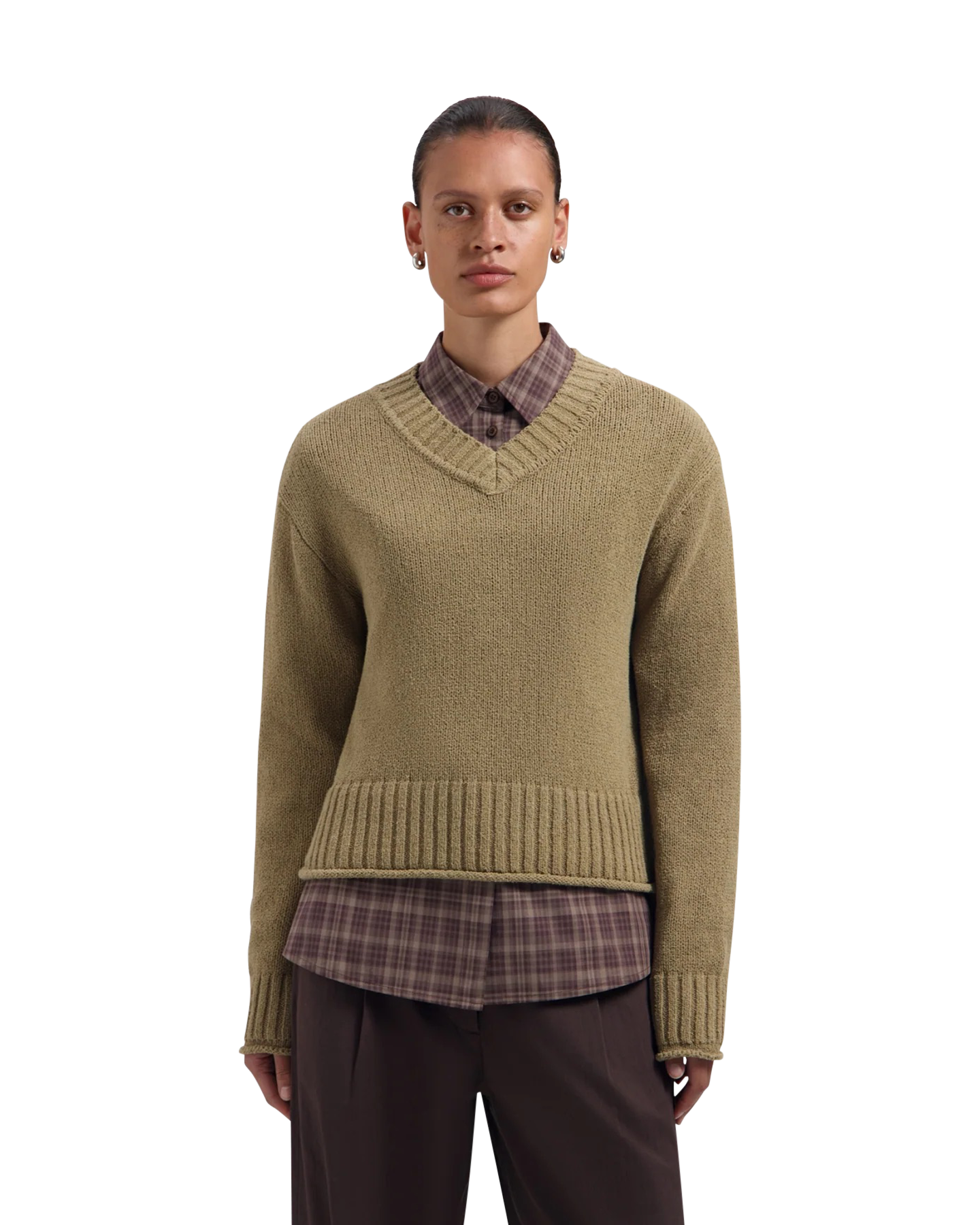 OLAF Knitted V Neck BRUIN 3