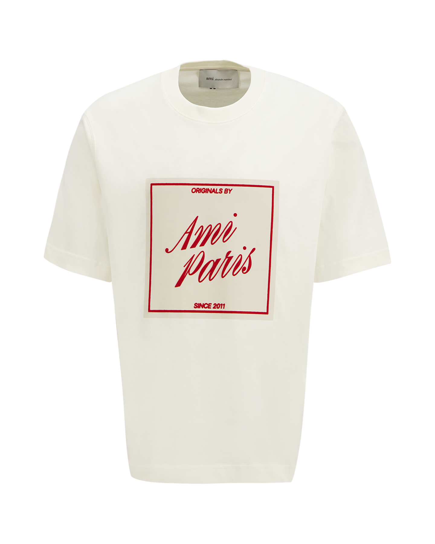 AMI Paris Teeshirt Manches Courtes Boxy Fit Avec Print Signature Sur Le Devant CREME 1