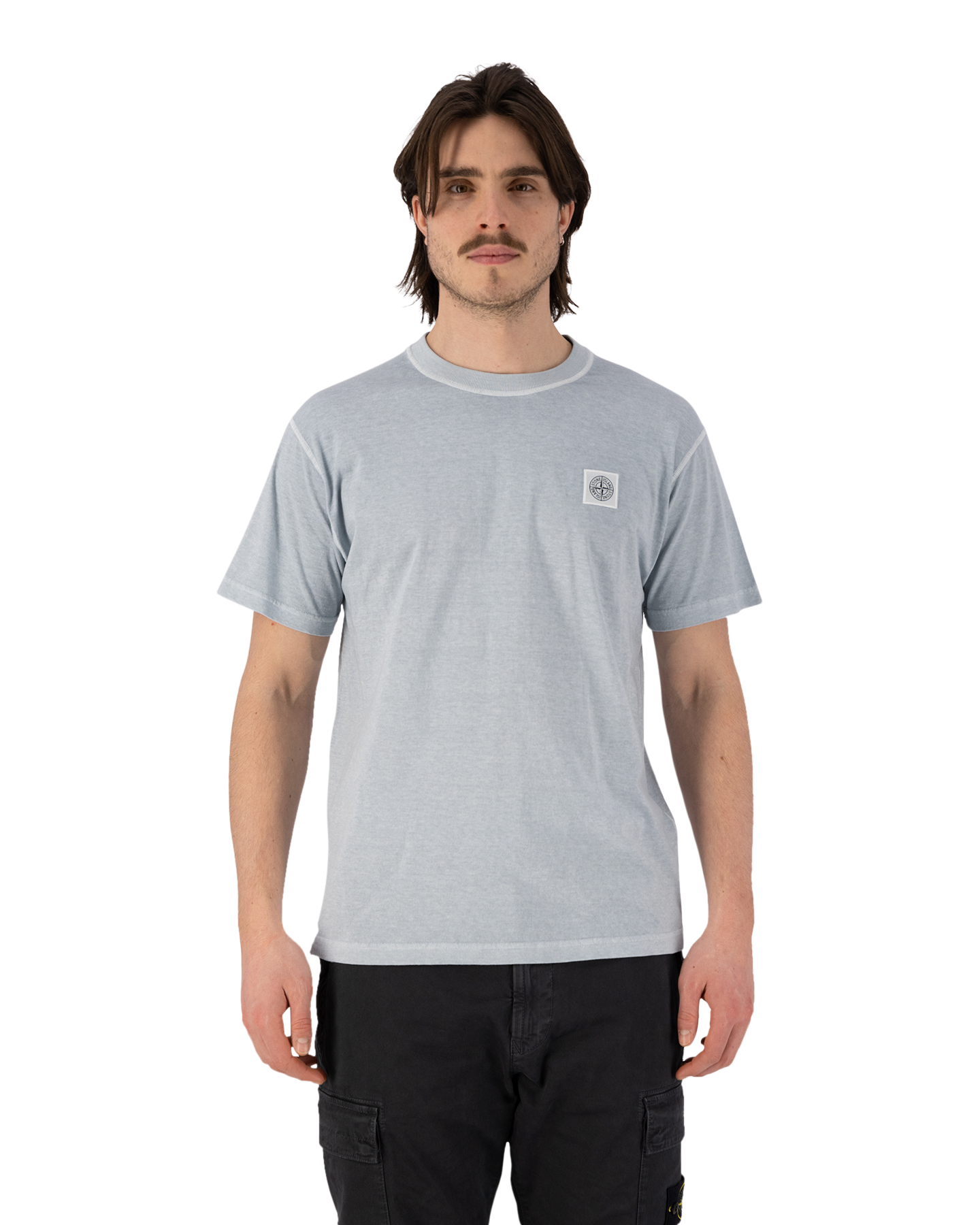 Stone Island 23757 Organic Cotton Jersey Garment Dyed 'Fissato' Effect T-Shirt BLAUW 4