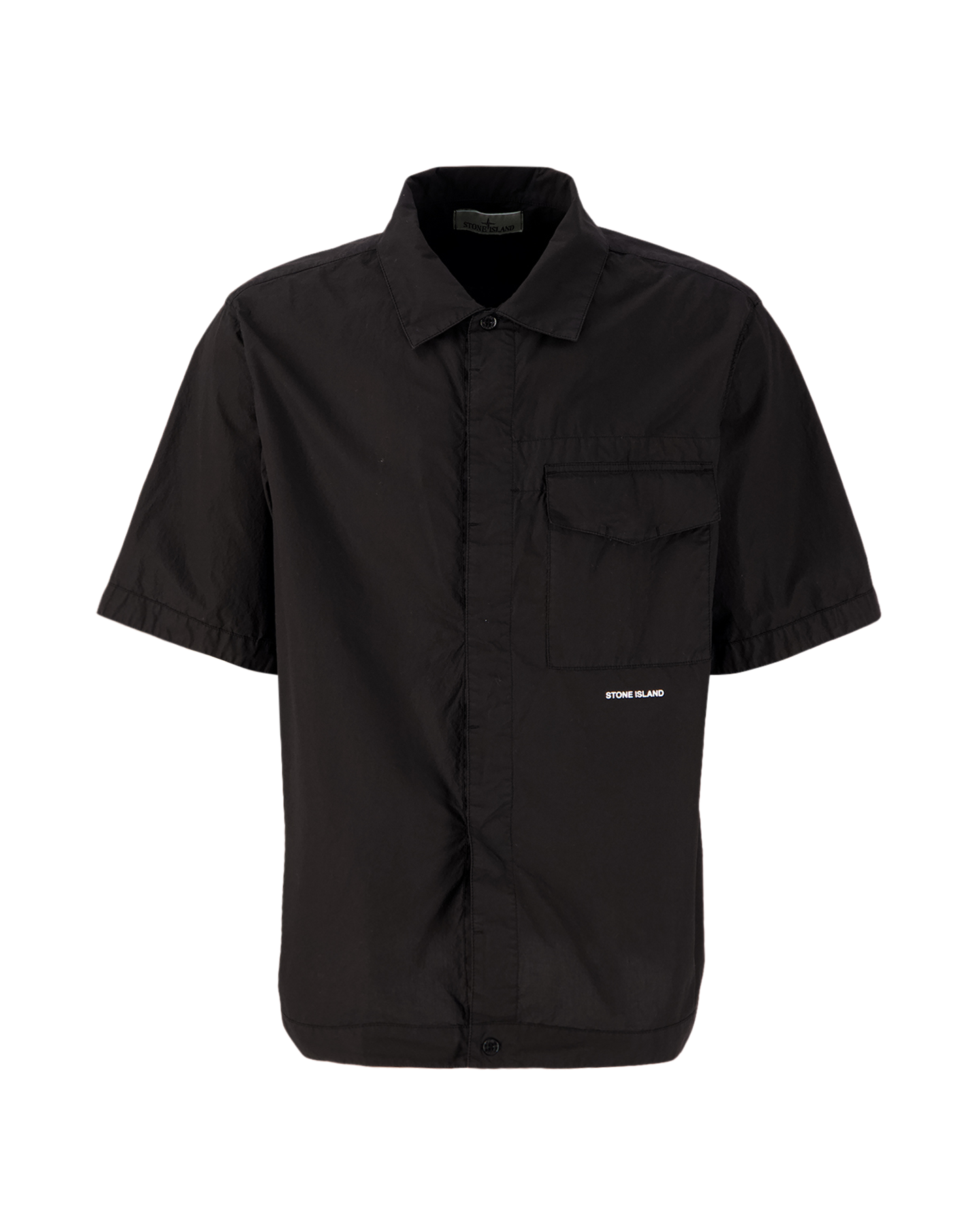 Stone Island 11805 Light Cotton Tela 'Paracadute' Garment Dyed Short Sleeve Shirt BLACK 1