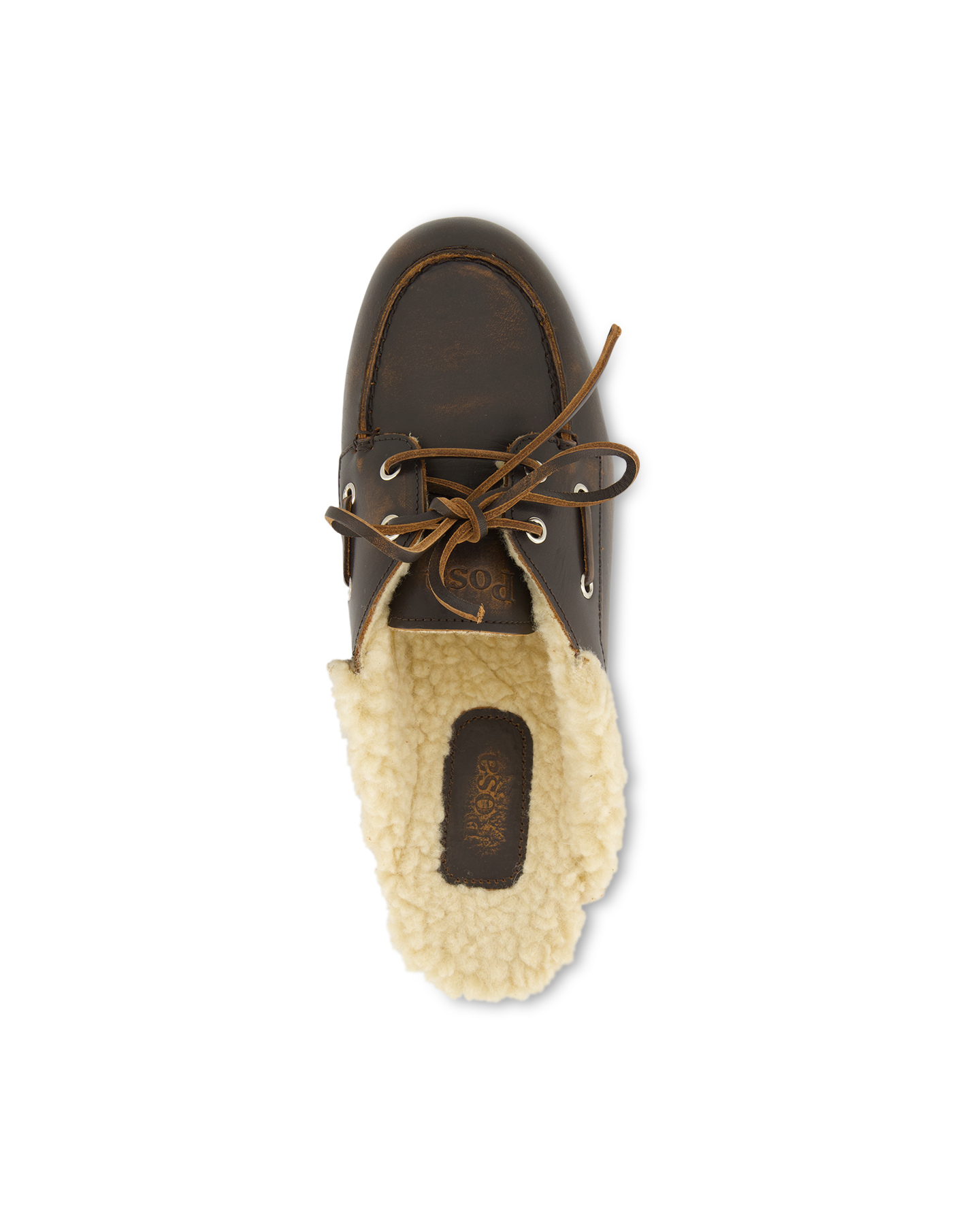 Posa Boat Loafer Mule Fur - Leather DONKERBRUIN 5