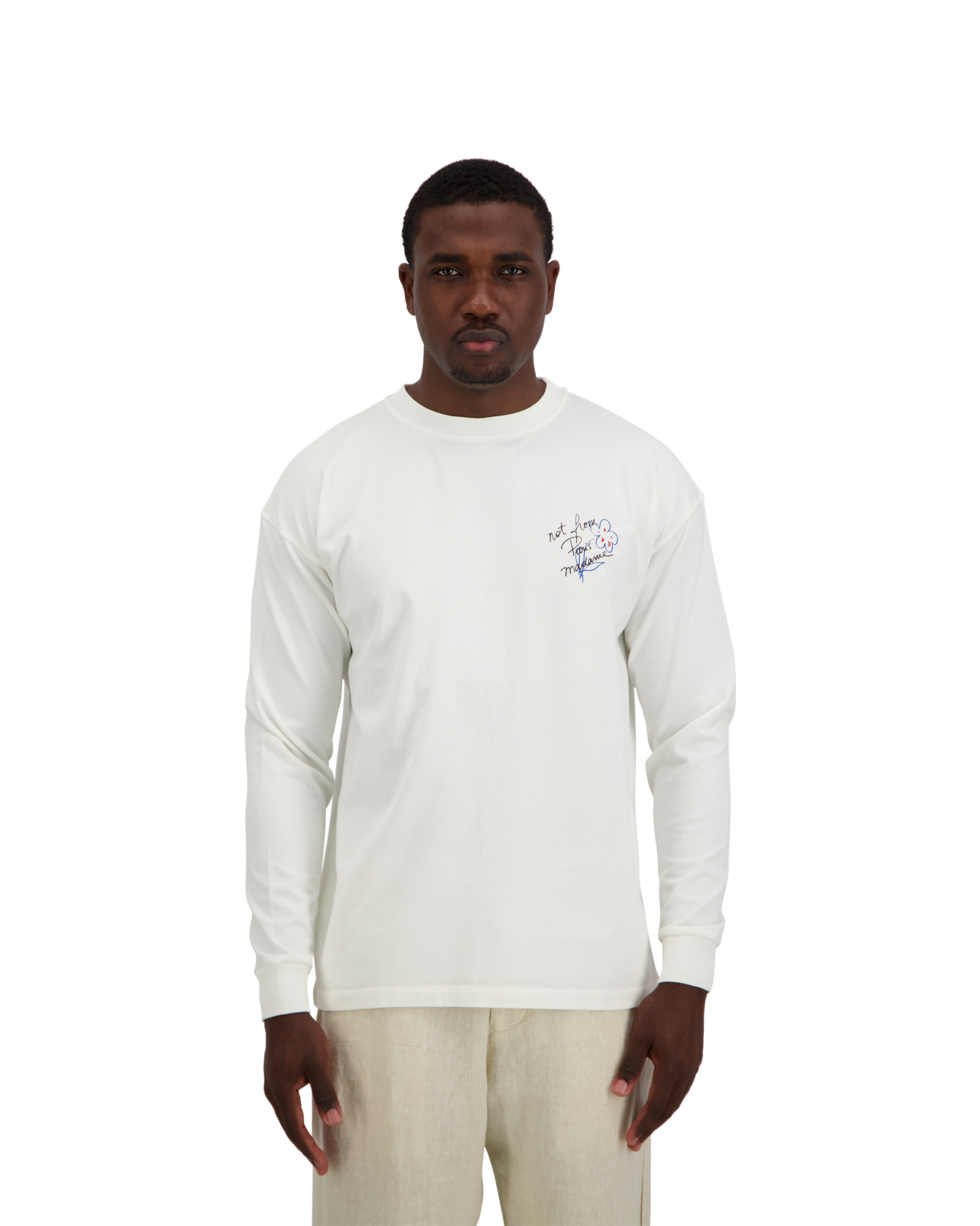Drole de Monsieur Esquisse Slogan Long Sleeve T-shirt WIT 5