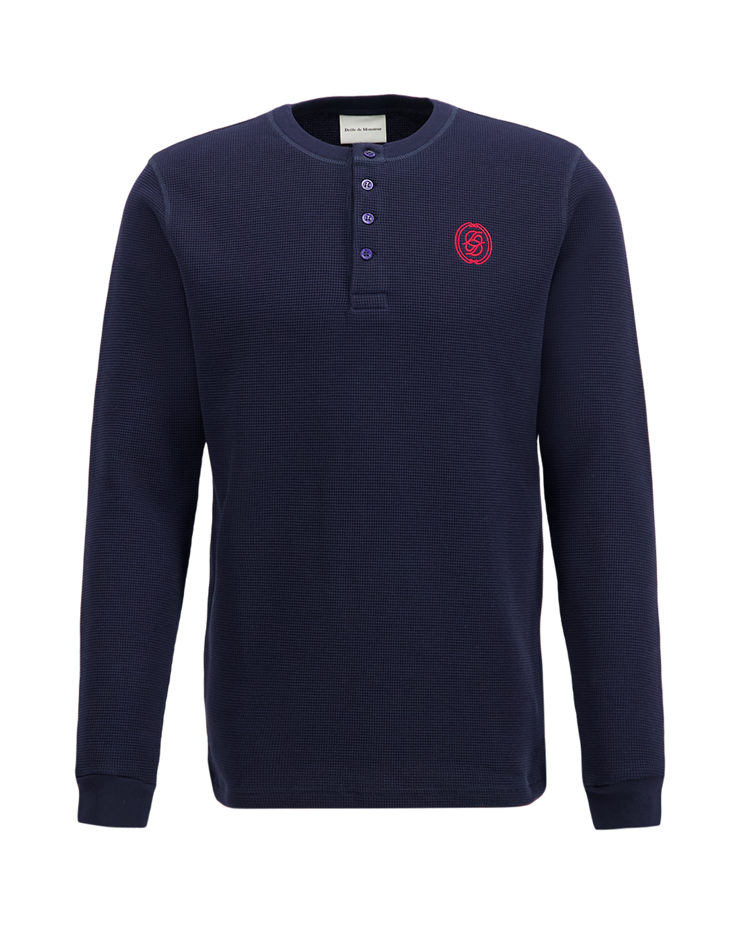 Drole de Monsieur D Mirror Waffle Longsleeve T-Shirt DONKERBLAUW 1