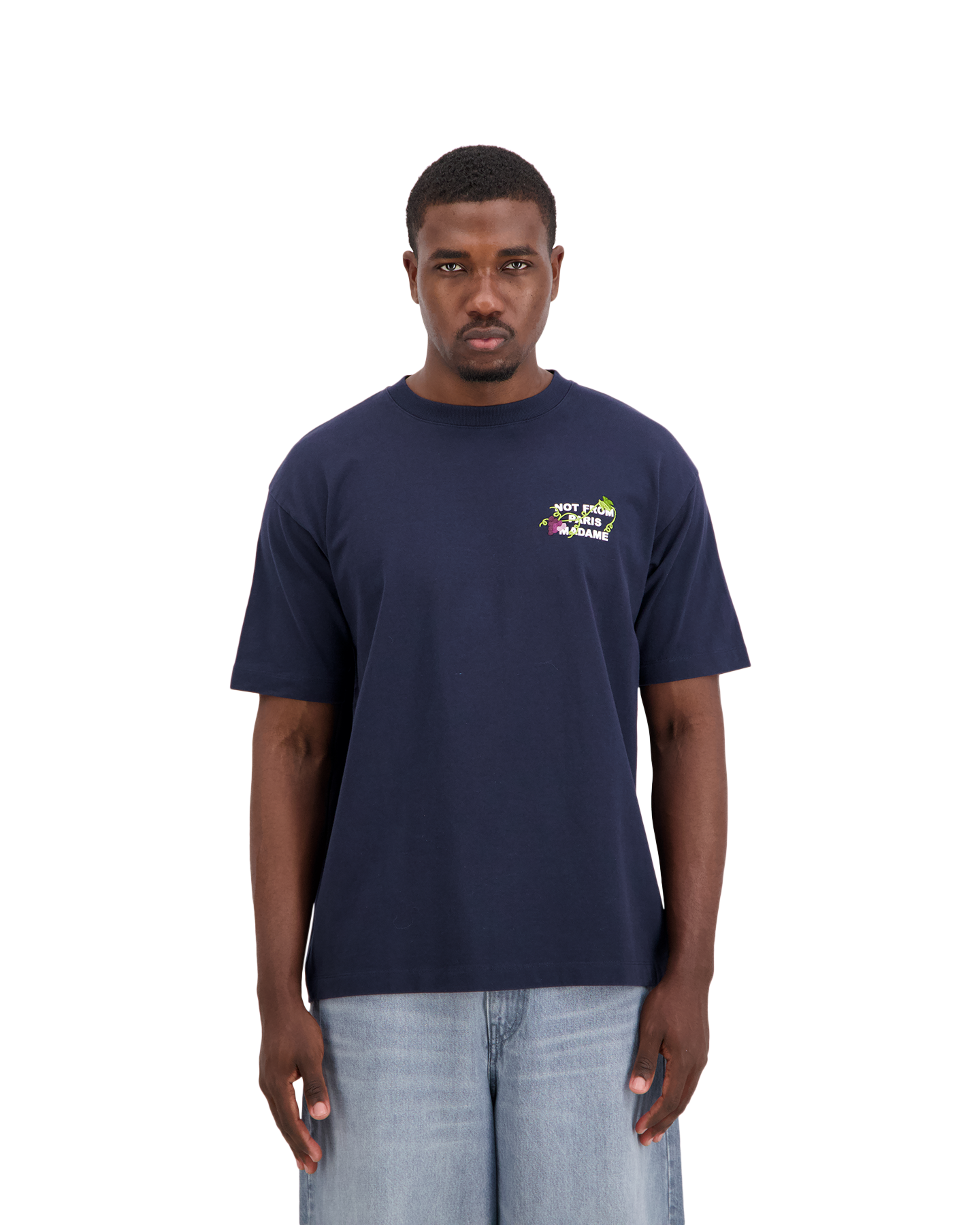 Drole de Monsieur Vine Embroidered Slogan T-shirt DONKERBLAUW 4