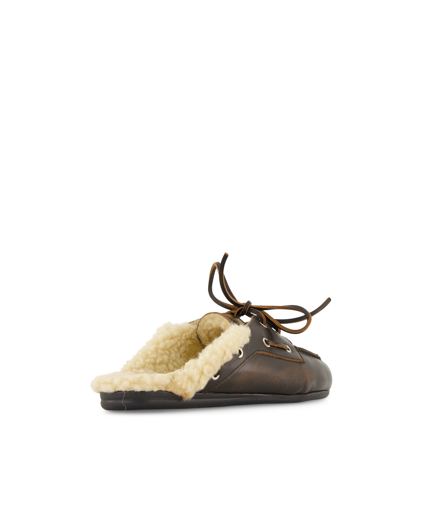 Posa Boat Loafer Mule Fur - Leather DONKERBRUIN 4