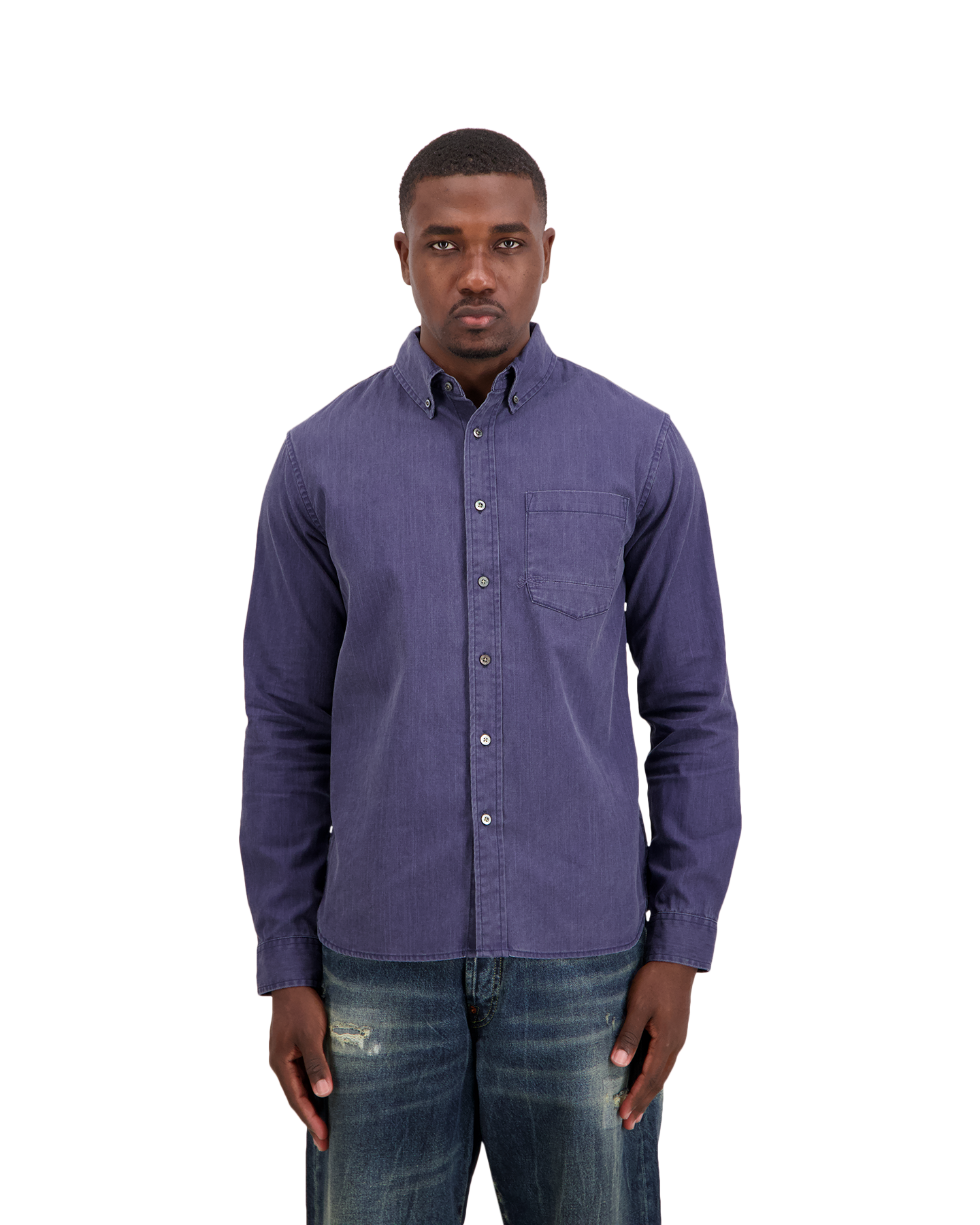 Denham Grid Shirt Cot DONKERBLAUW 3