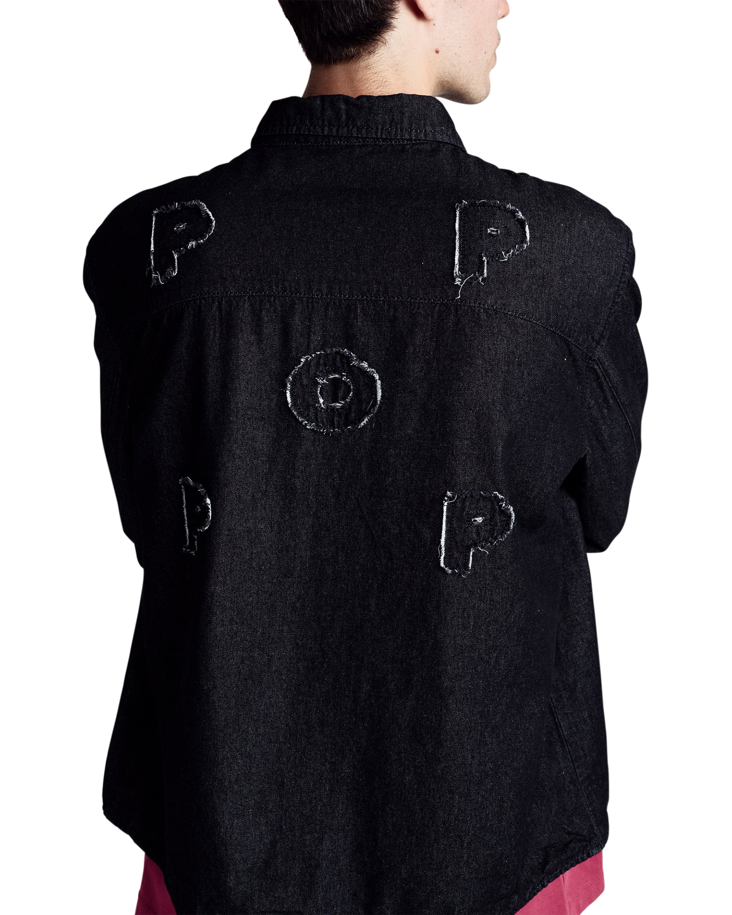 POP Trading Company Applique Logo Denim Shirt ZWART 3