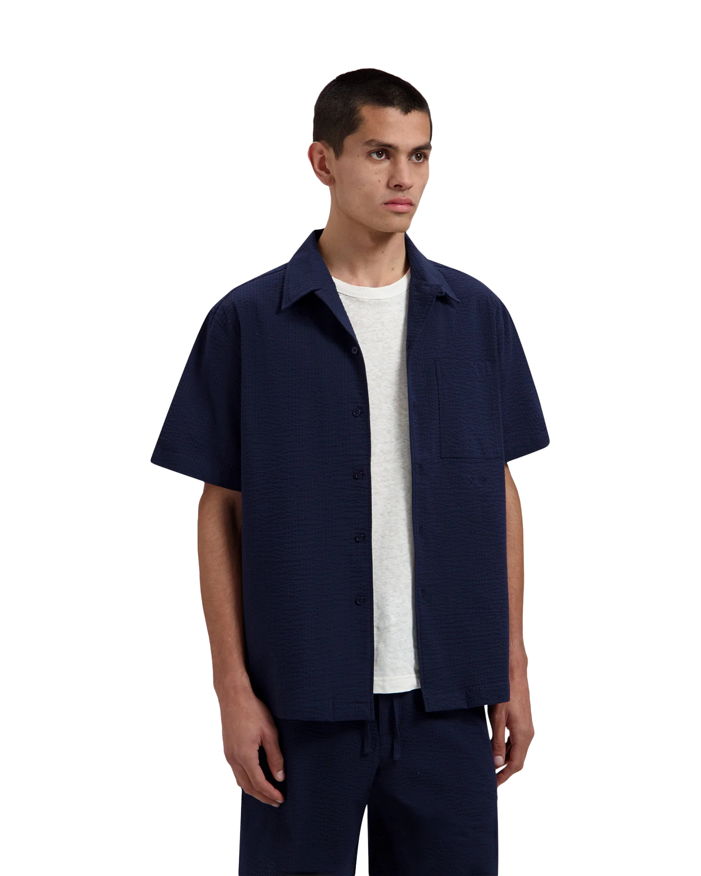 OLAF Seersucker Camp Shirts DONKERBLAUW 3