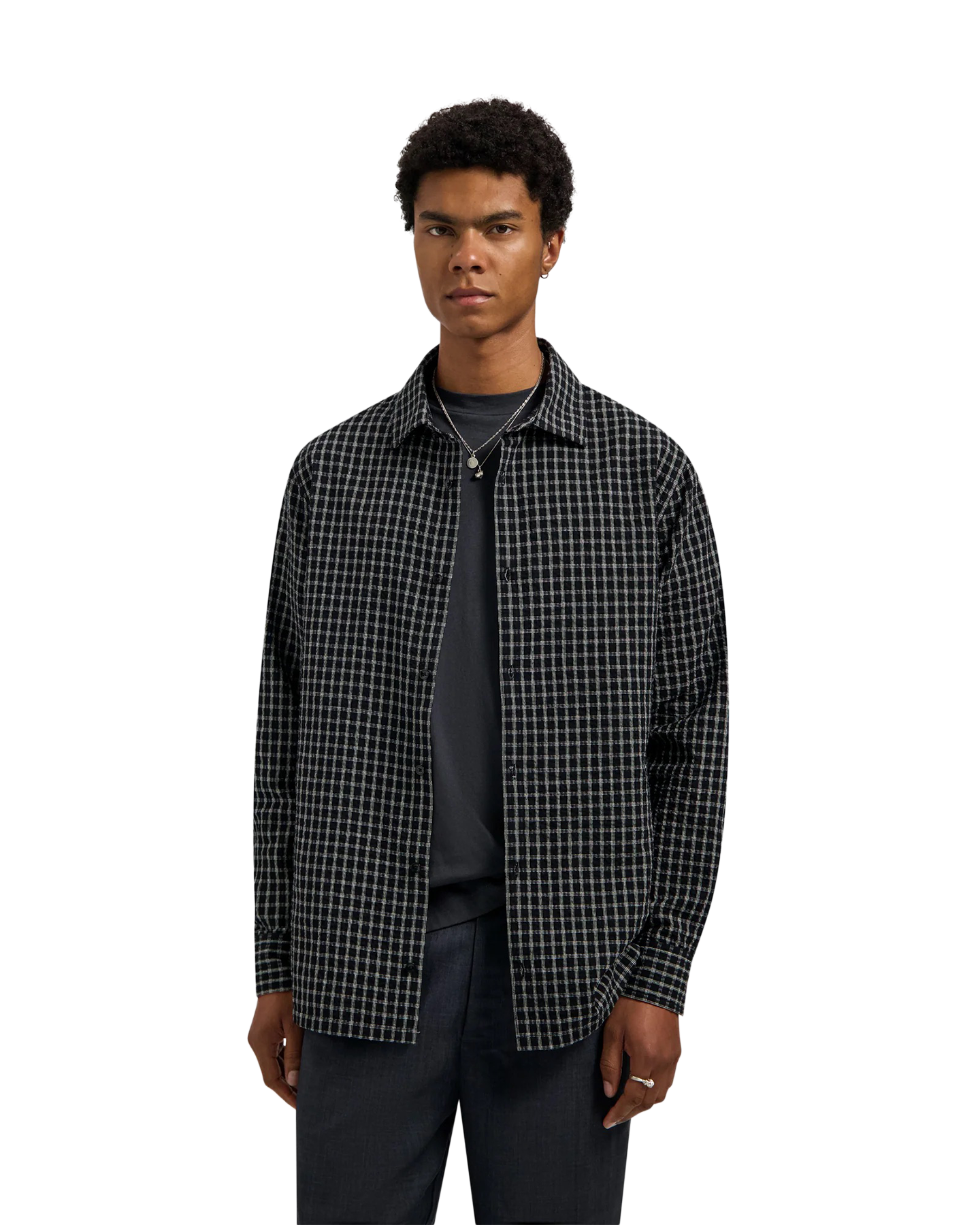 OLAF Checked Seersucker Ls Shirt ZWART 3