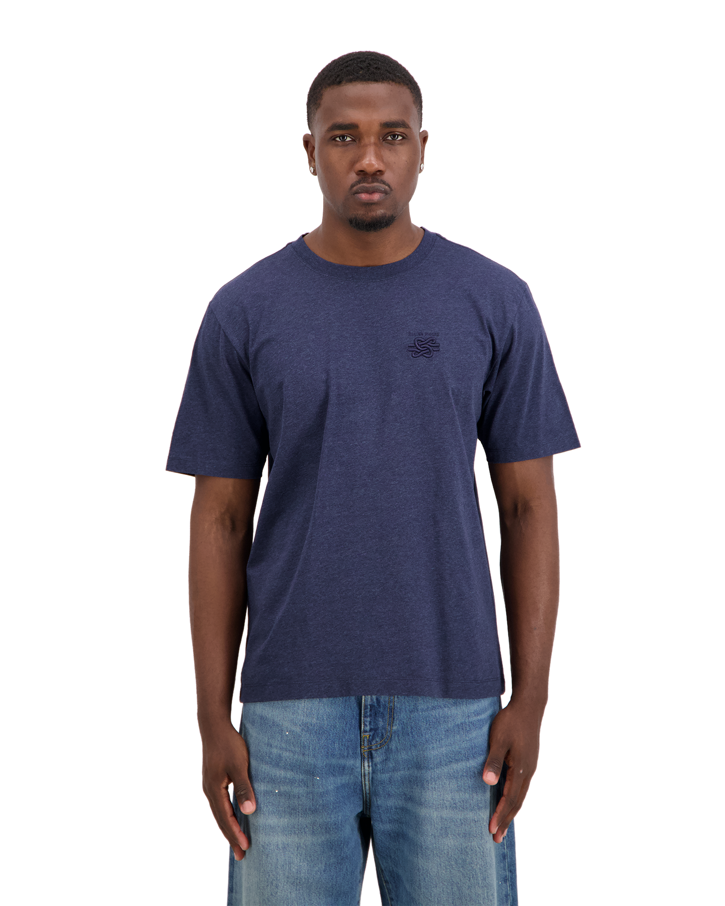 Filling Pieces T Shirt Embroidered Knot Melange DONKERBLAUW 3