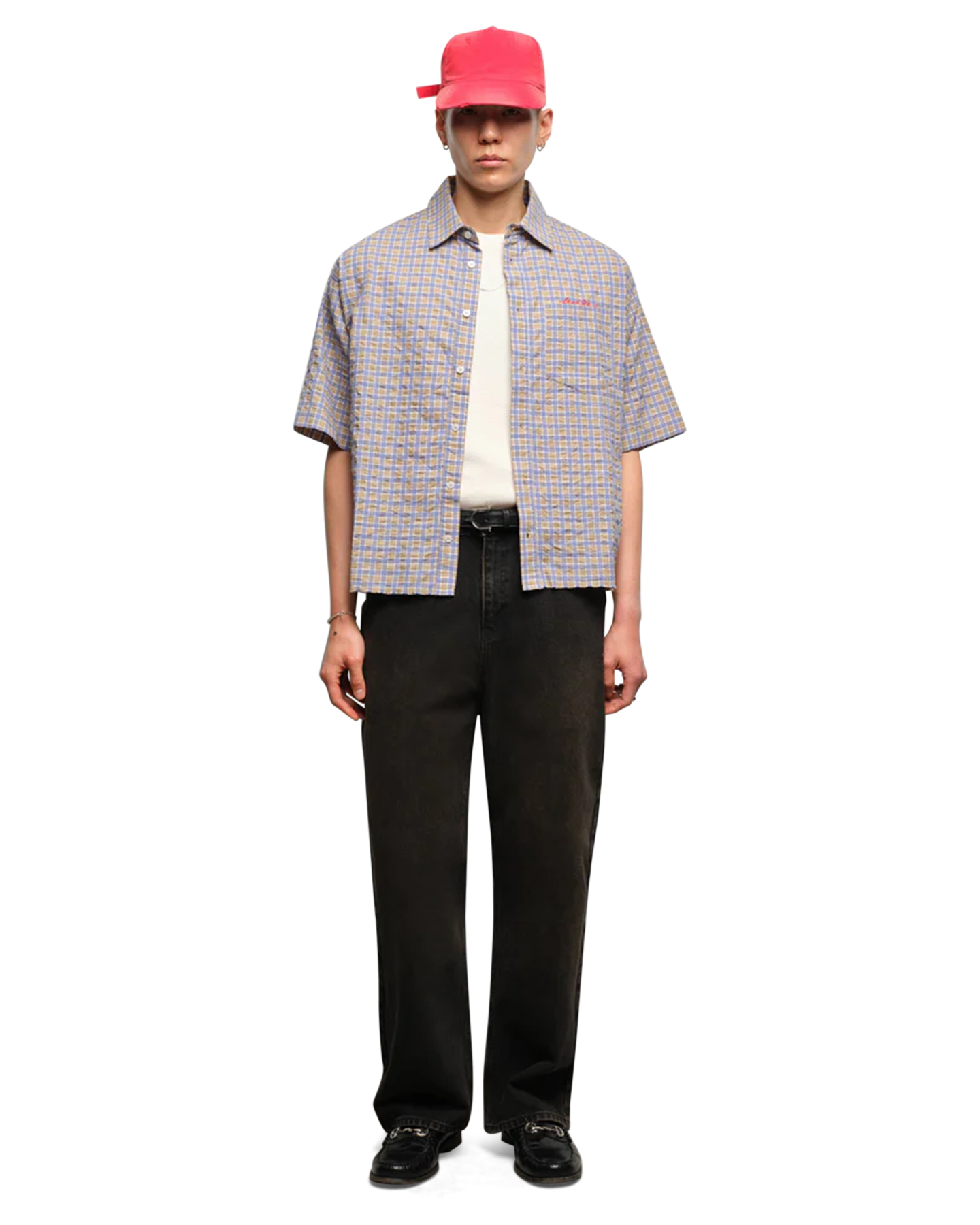 about:blank Raw Hem S/S Check Shirt GOUD 3