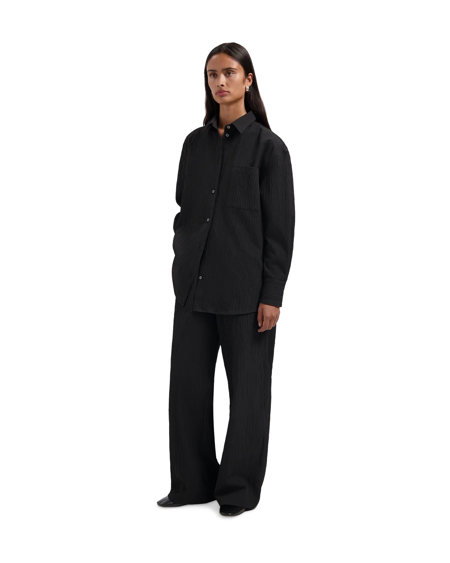 OLAF Textured Drapey Shirt ZWART 5