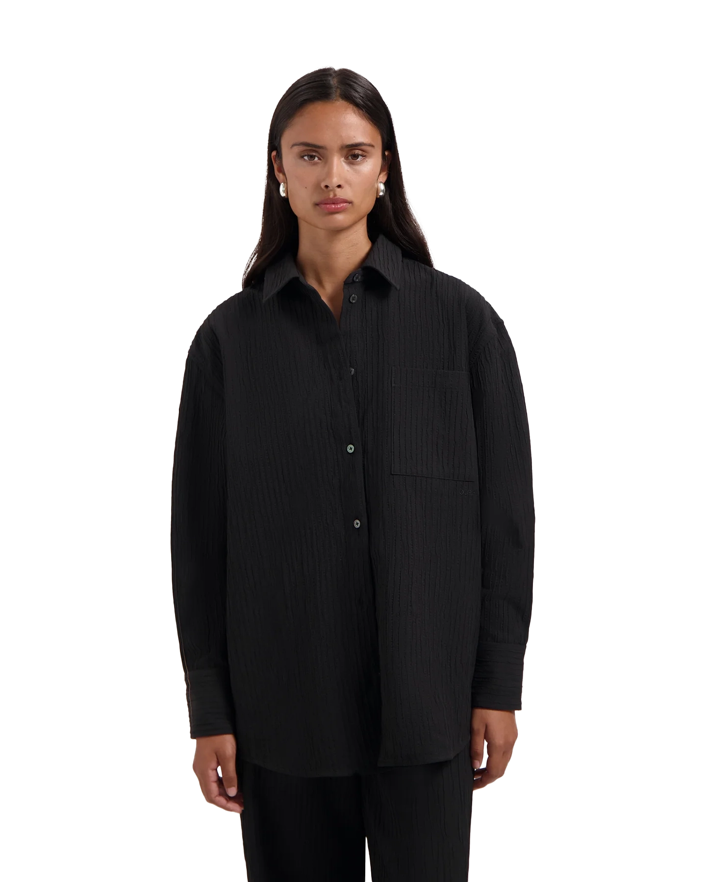OLAF Textured Drapey Shirt ZWART 3