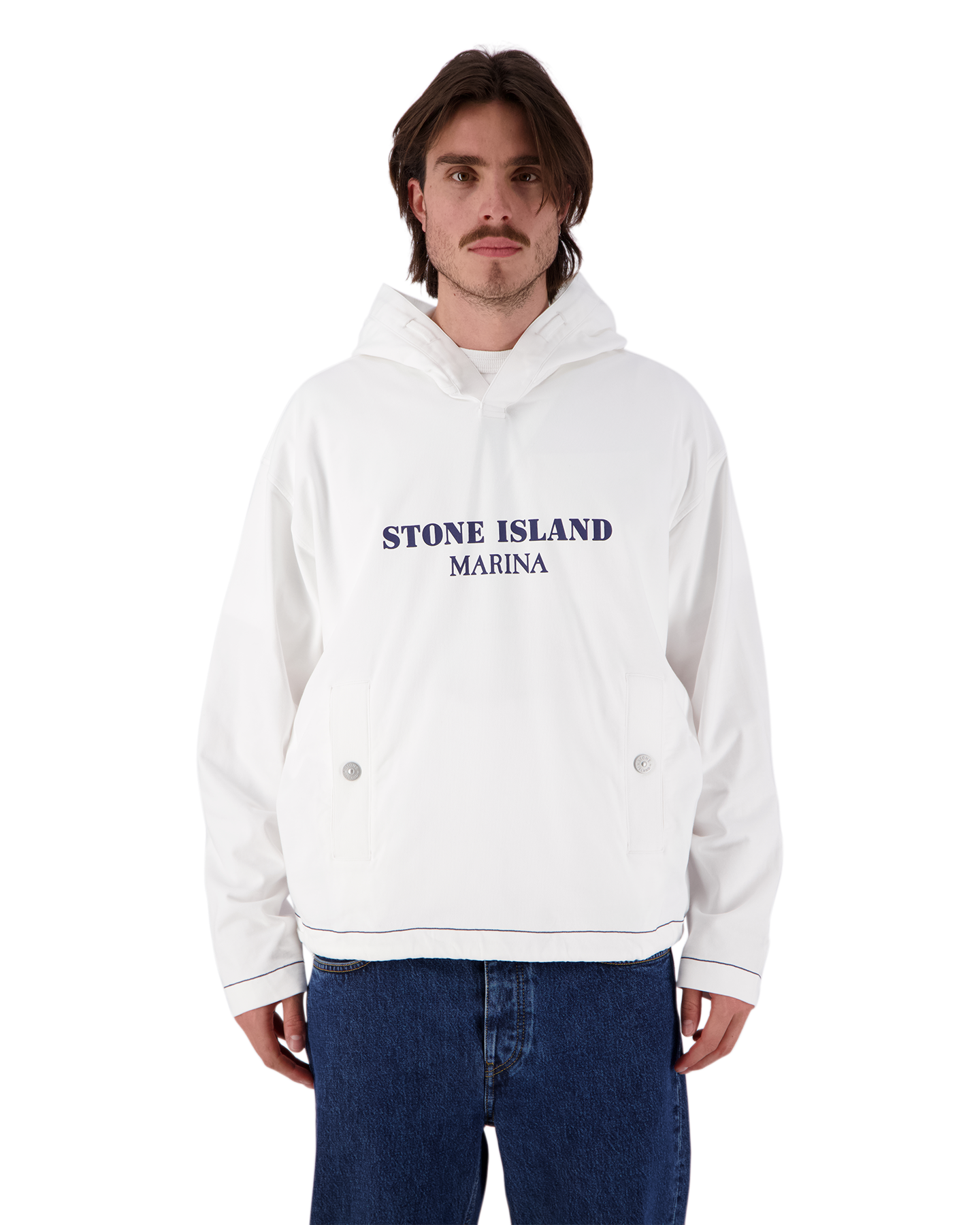 Stone Island 614X2 Stone Island Marina - Heavy Cotton Jersey Garment Dyed 'Old' Effect Hooded Sweatshirt WIT 5