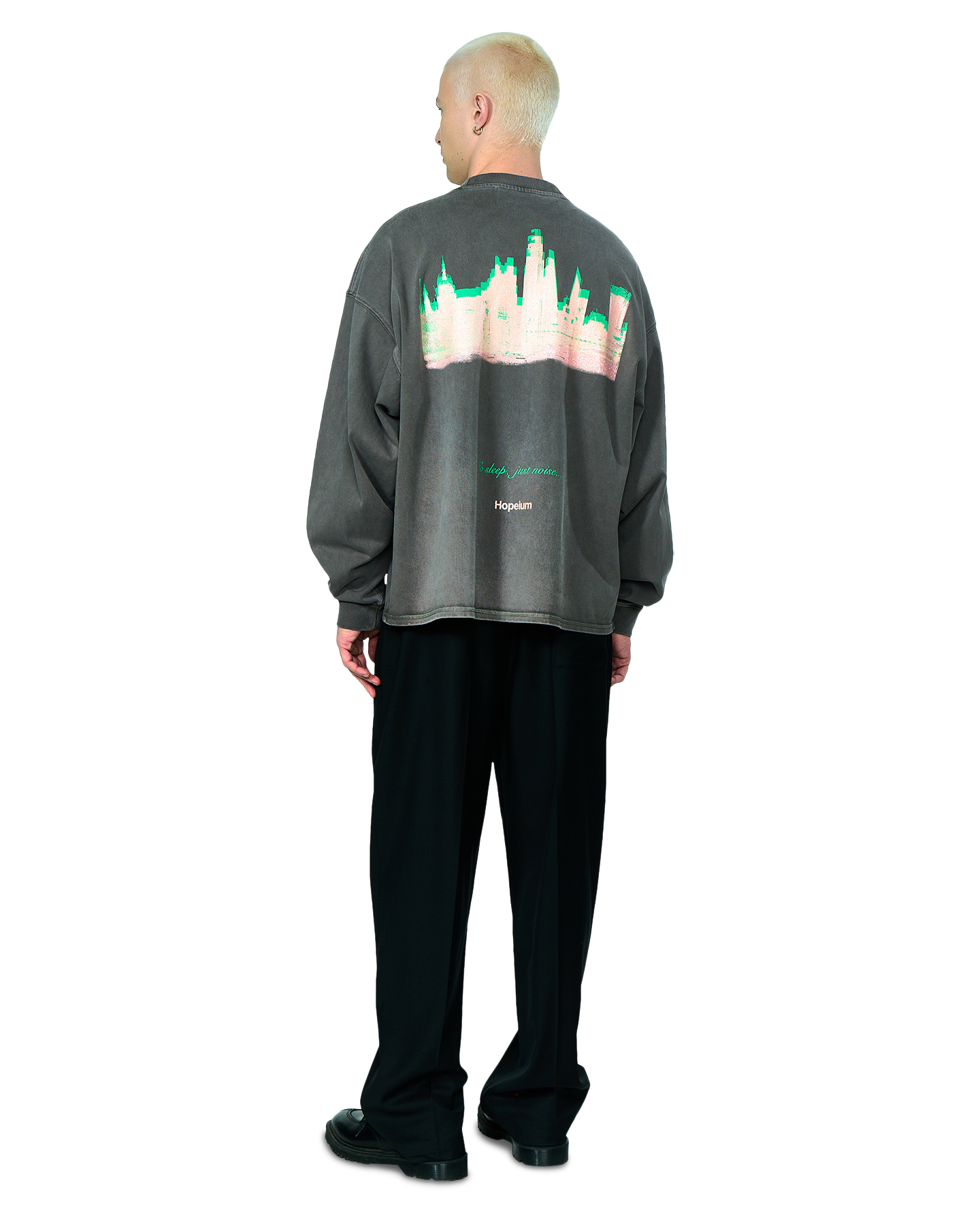 Hopeium No Sleep Just Noise L/S Tee Heavy Washed GRIJS 3